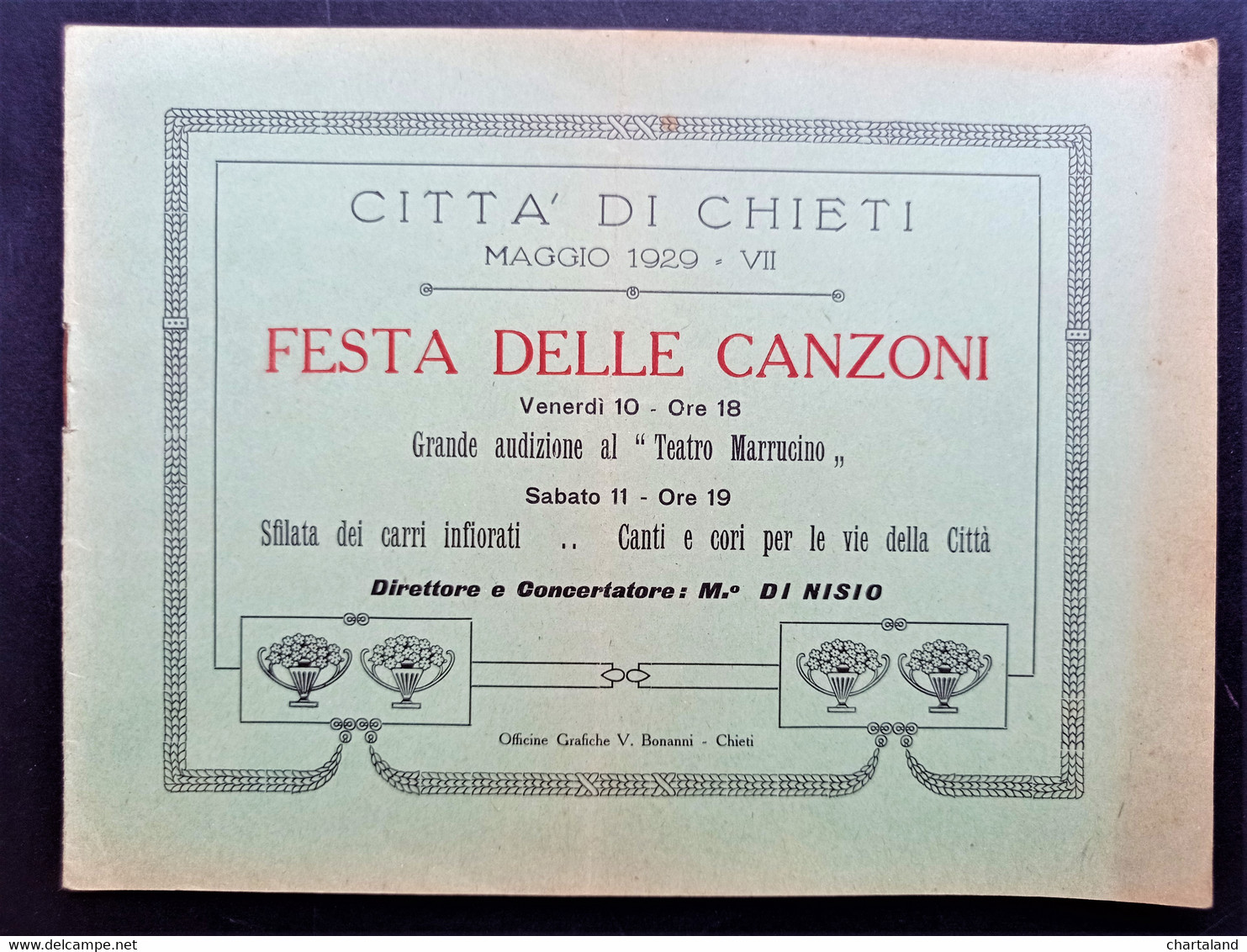 Brochure - Città Chieti - Festa Delle Canzoni - Direttore Di Nisio - Maggio 1929 - Other & Unclassified