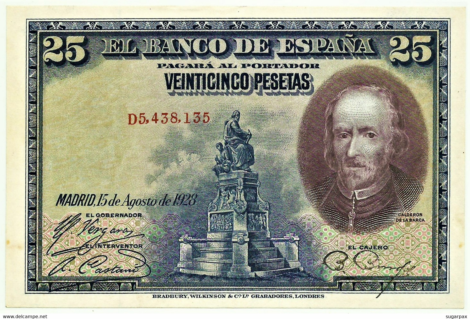 ESPAÑA - 25 Pesetas - 15.08.1928 - Pick 74.b - Serie D - Pedro Calderón De La Barca - Kingdom - 1-2-5-25 Pesetas