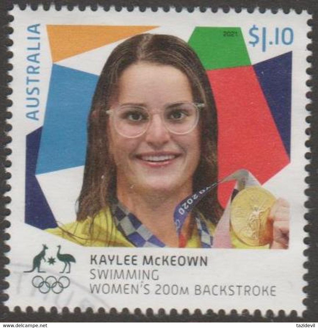 AUSTRALIA - USED 2021 $1.10 Tokyo Olympic Gold Medal Winners: Swimming: Kaylee McKeown - Women's 200M Backstroke - Used Stamps