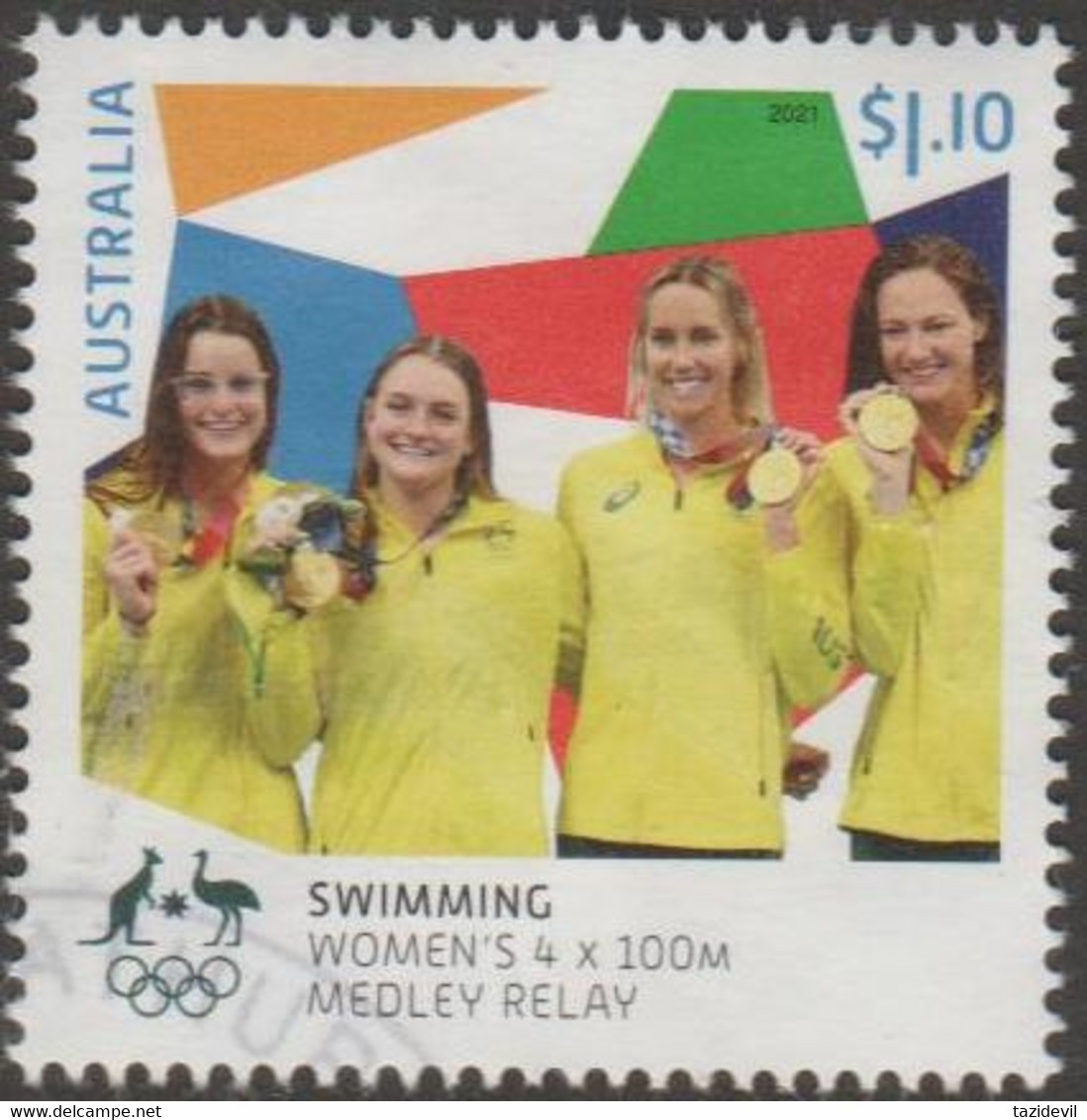 AUSTRALIA - USED 2021 $1.10 Tokyo Olympic Gold Medal Winners: Swimming:  Women's 4x400 Medley Relay - Used Stamps