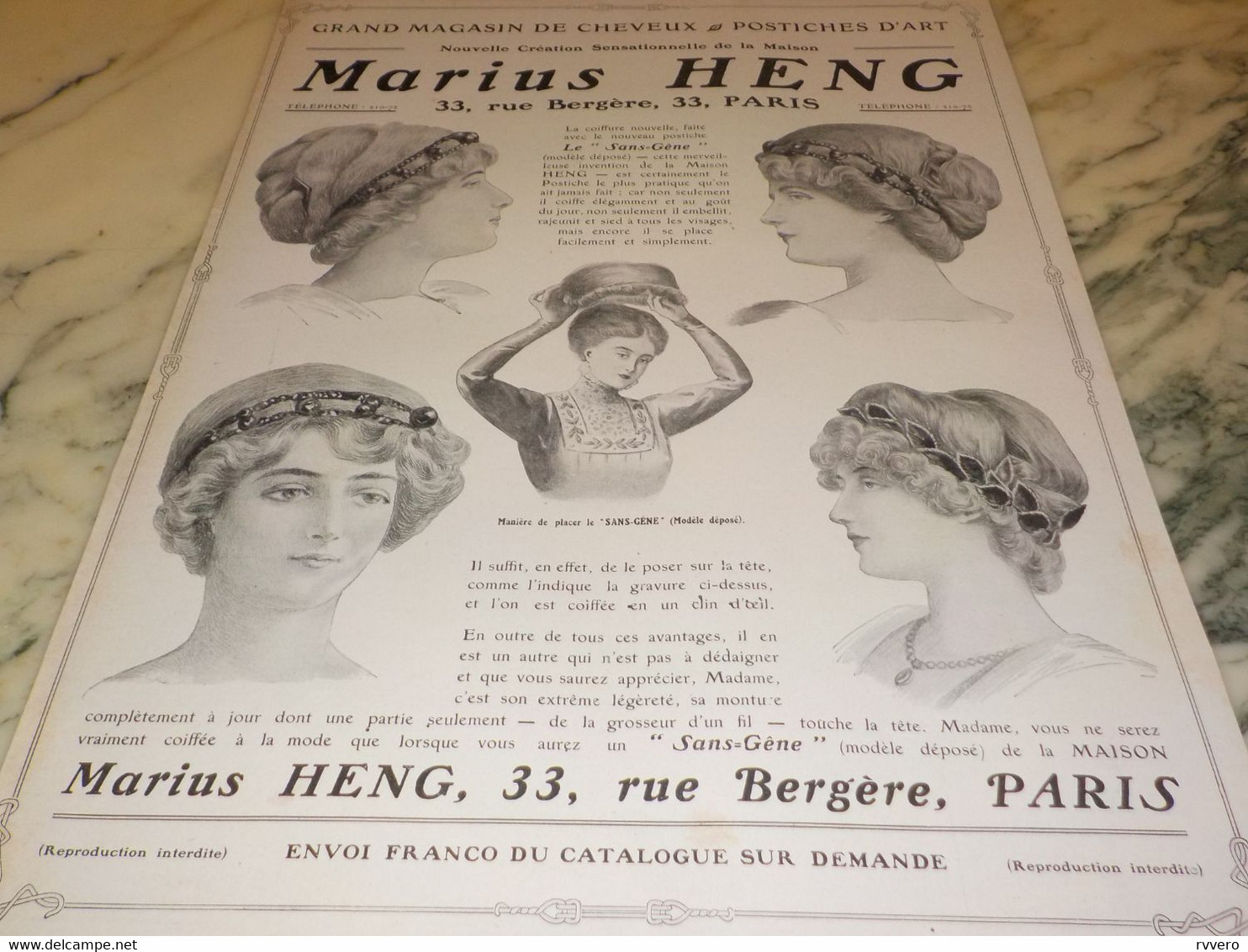 ANCIENNE PUBLICITE GRAND MAGASIN DE CHEVEUX  LES POSTICHES  D ART DE MARIUS HENG 1910 - Accessoires