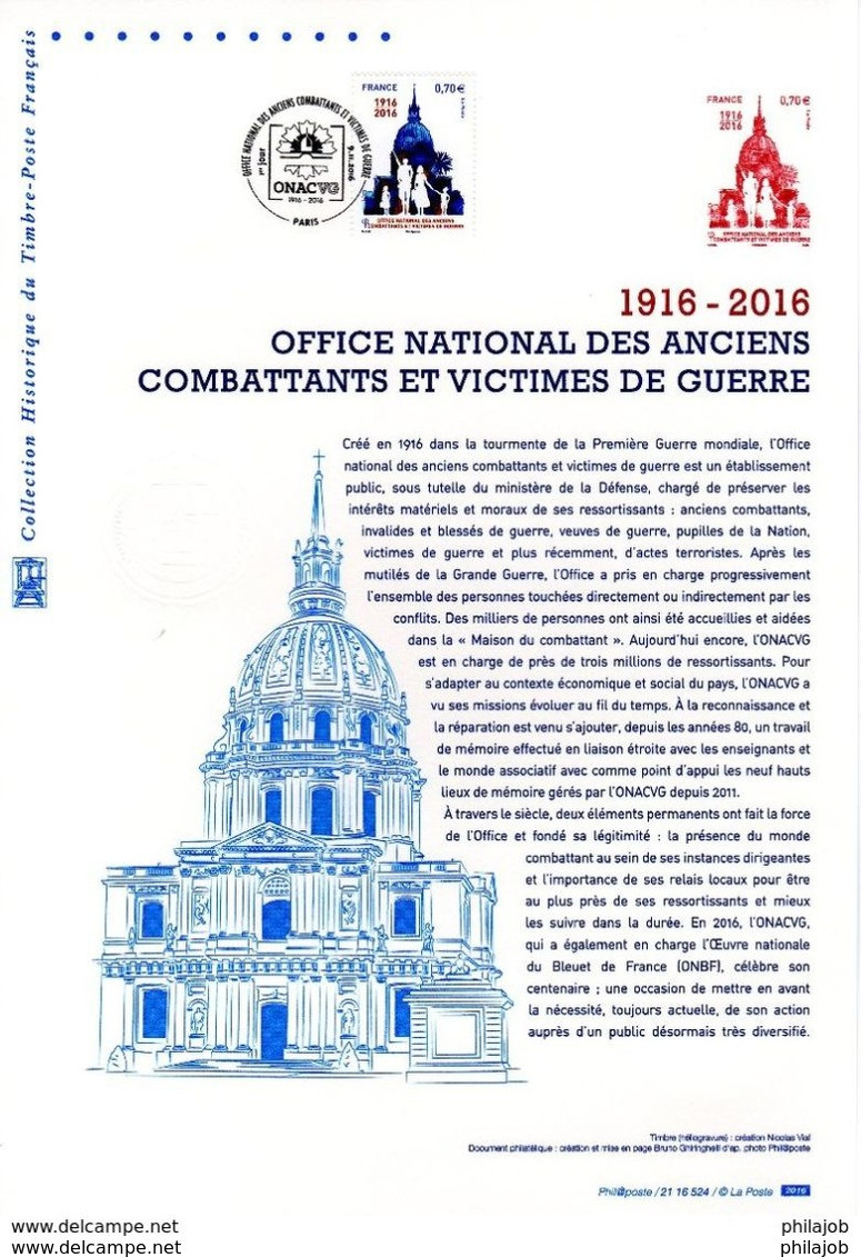 2016 " OFFICE NATIONAL DES ANCIENS COMBATTANTS... " Sur Document Philatélique Officiel.  N° YT 5113. Parfait état DPO - Militaria