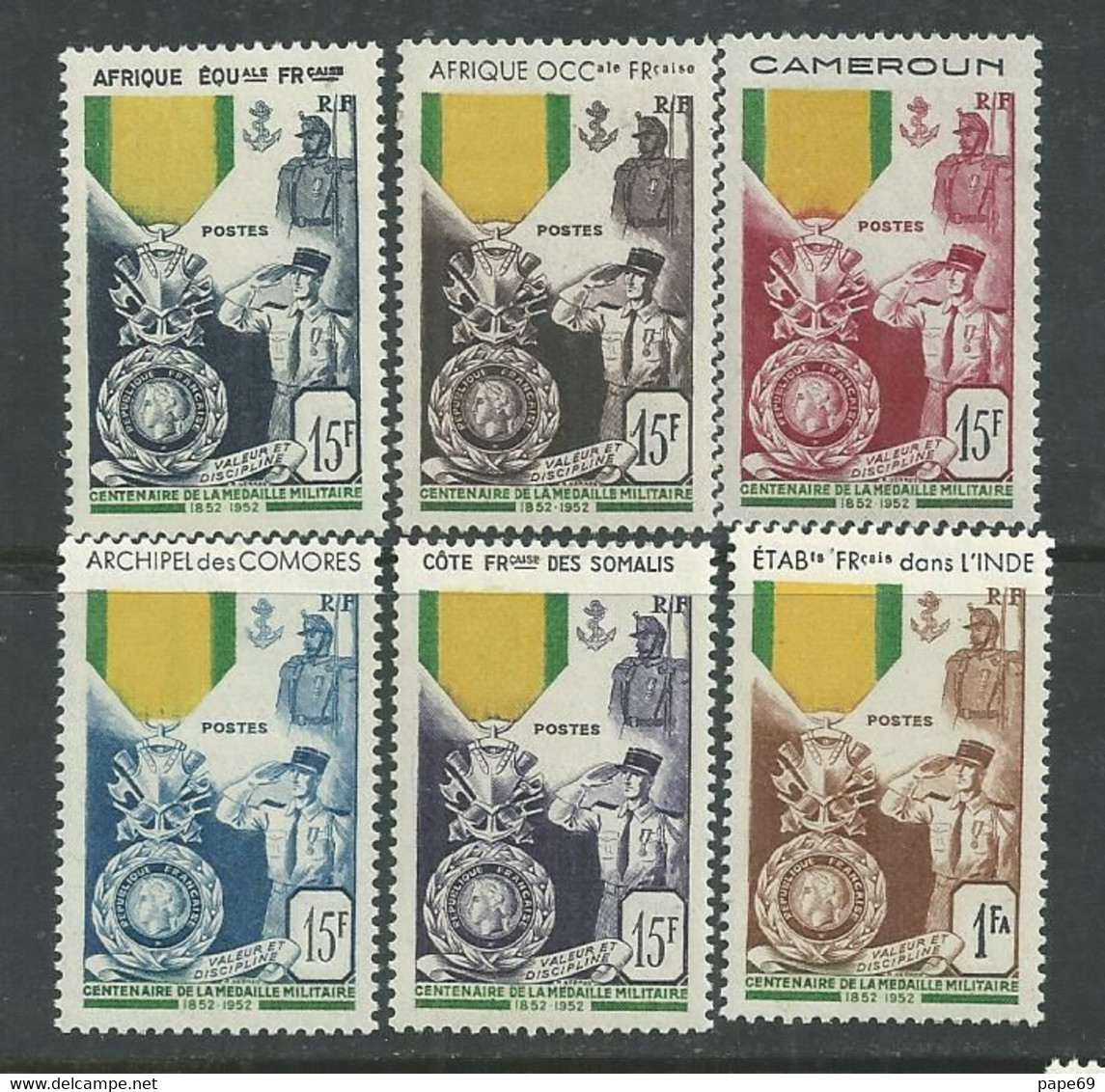 Grandes Séries Colonies Françaises : Centenaire De La Médaille Militaire 1952 X, Les 12 Vals Trace De Charnière Sinon TB - 1952 Centenaire De La Médaille Militaire