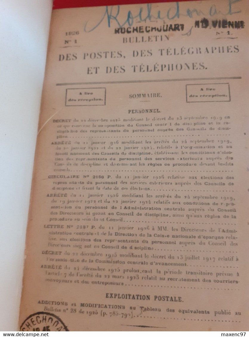 Bulletin Officiel Des Postesptt Relié Renseignements Postaux Année 1926 - Postal Administrations