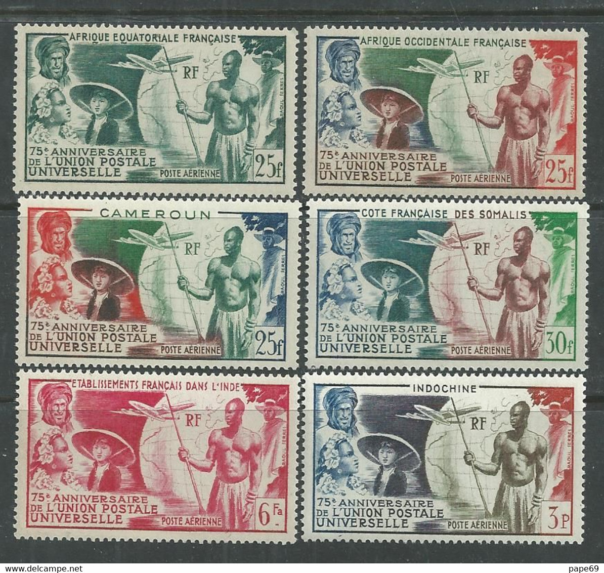 Grandes Séries Colonies Françaises :  75 ème Anniversaire De L'U.P.U. 1949 X, Les 12 Valeurs Trace Charnière Sinon TB - 1949 75e Anniversaire De L'UPU