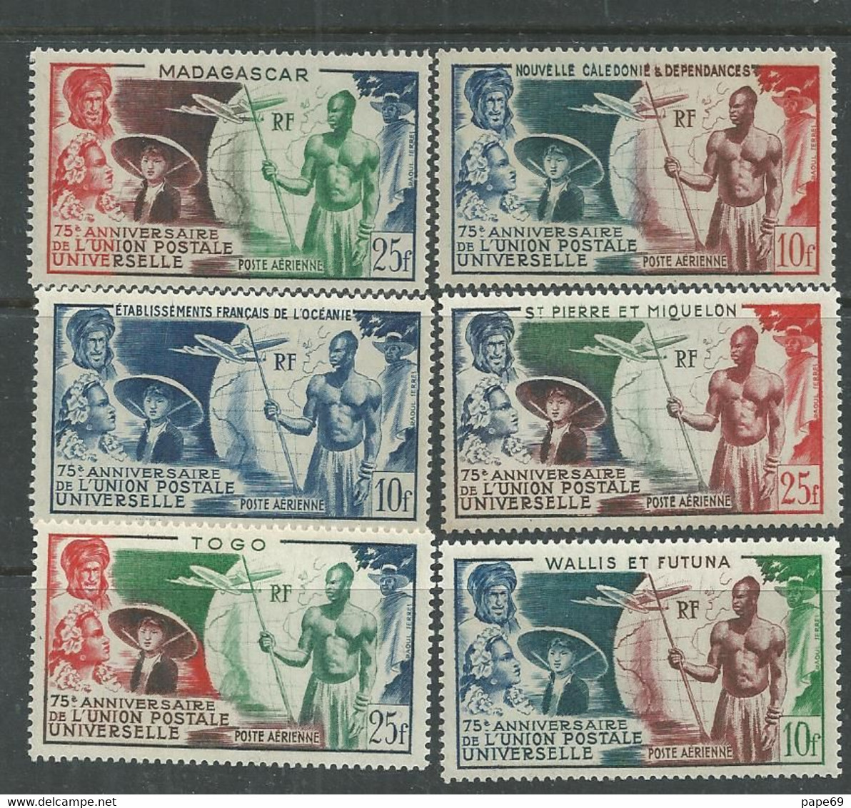 Grandes Séries Colonies Françaises :  75 ème Anniversaire De L'U.P.U. 1949 X, Les 12 Valeurs Trace Charnière Sinon TB - 1949 75e Anniversaire De L'UPU