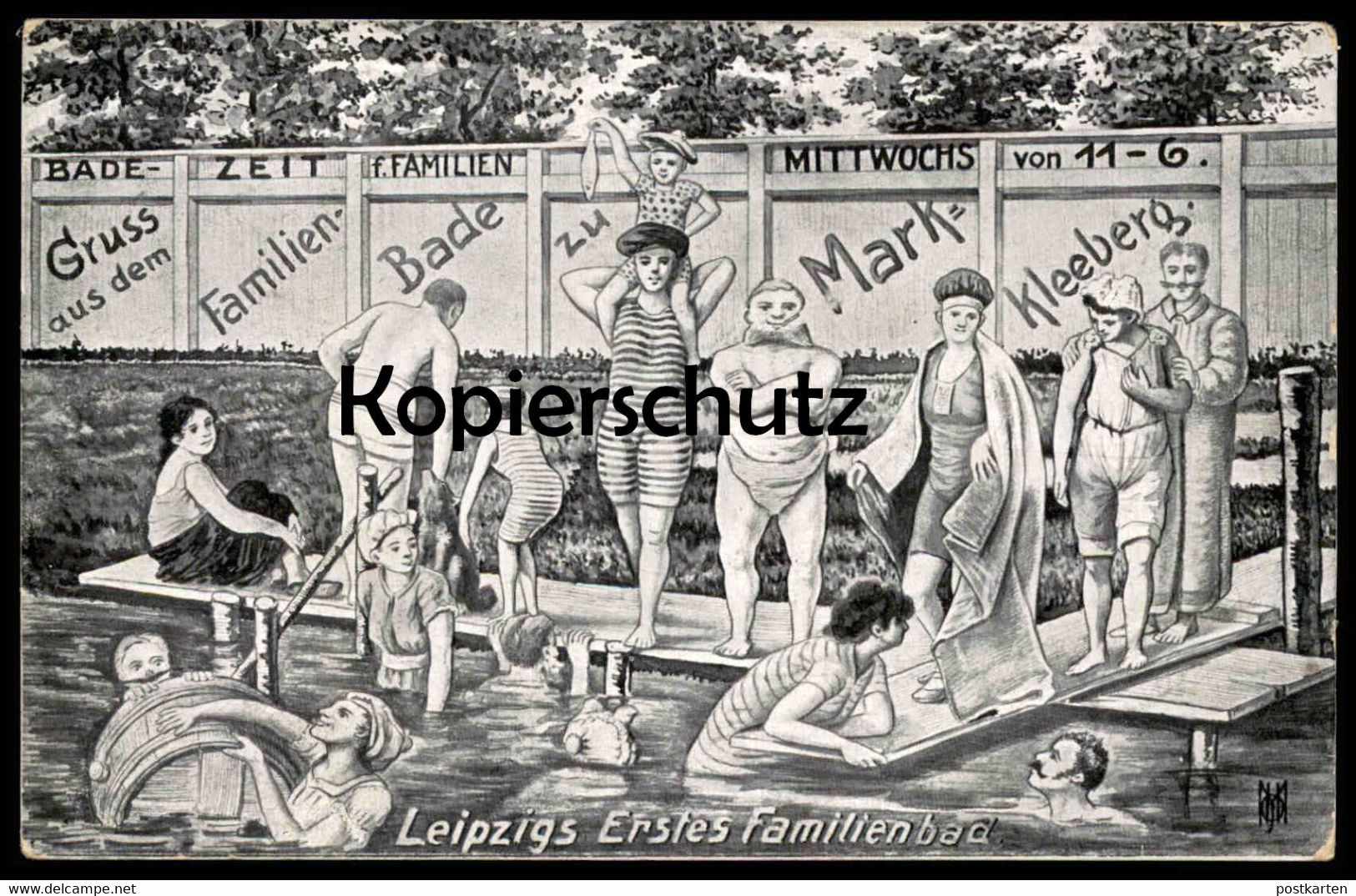 ALTE POSTKARTE GRUSS AUS DEM FAMILIENBADE ZU MARKKLEEBERG LEIPZIGS ERSTES FAMILIENBAD Leipzig Bad Bath Postcard - Markkleeberg
