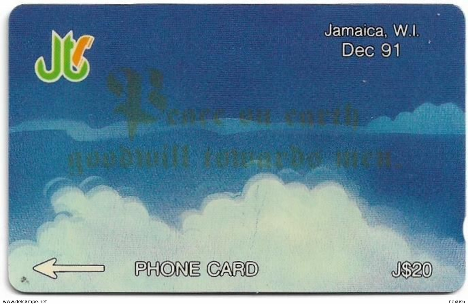 Jamaica - Peace On Earth - December 91 (Old Logo), 5JAMA, 1991, Used - Jamaïque