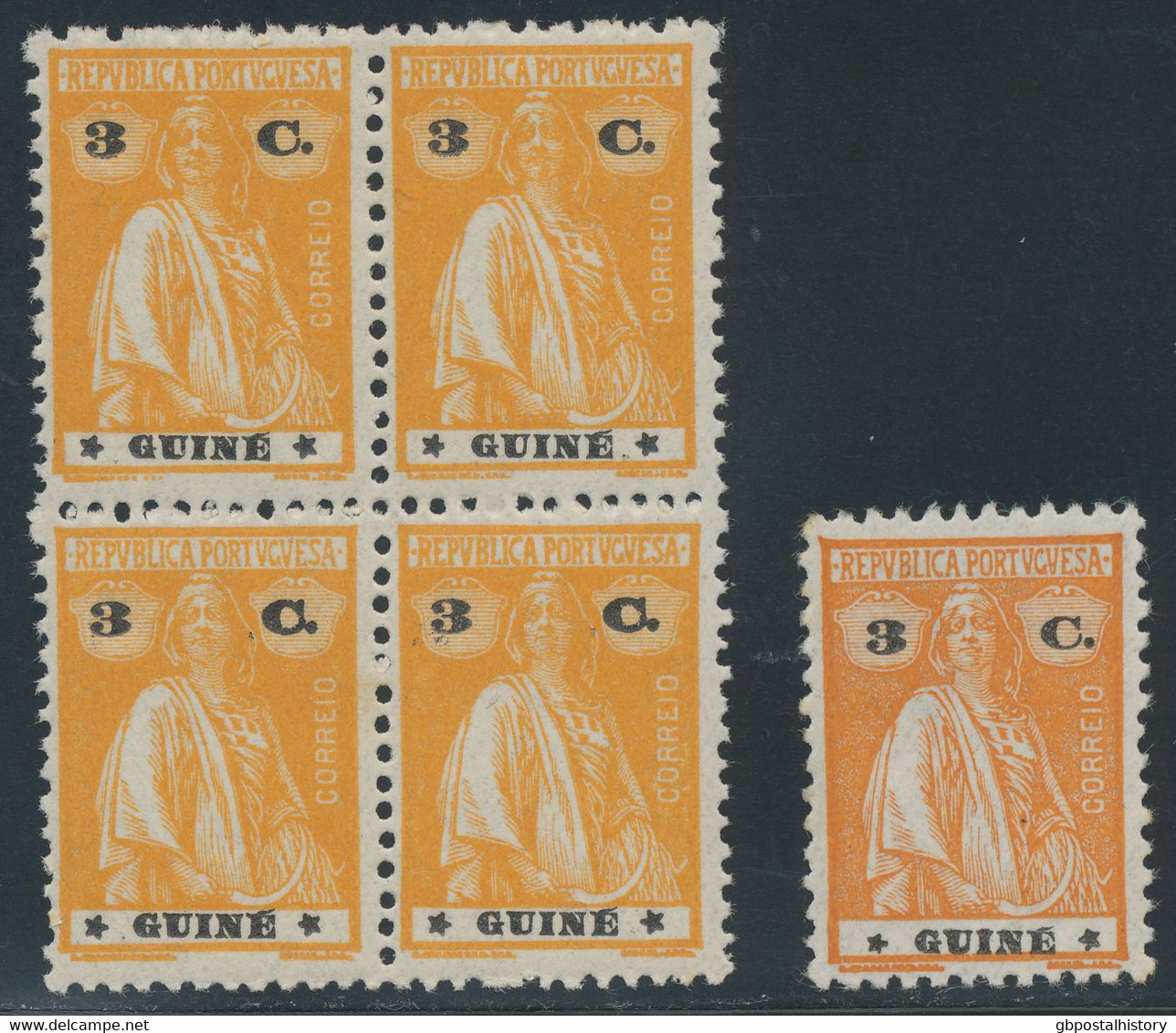 PORTUGUESE GUINEA 1922 Ceres 3C Orange/black U/M Block Of 4 + Other Stamp: VARIETIES - Portuguese Guinea