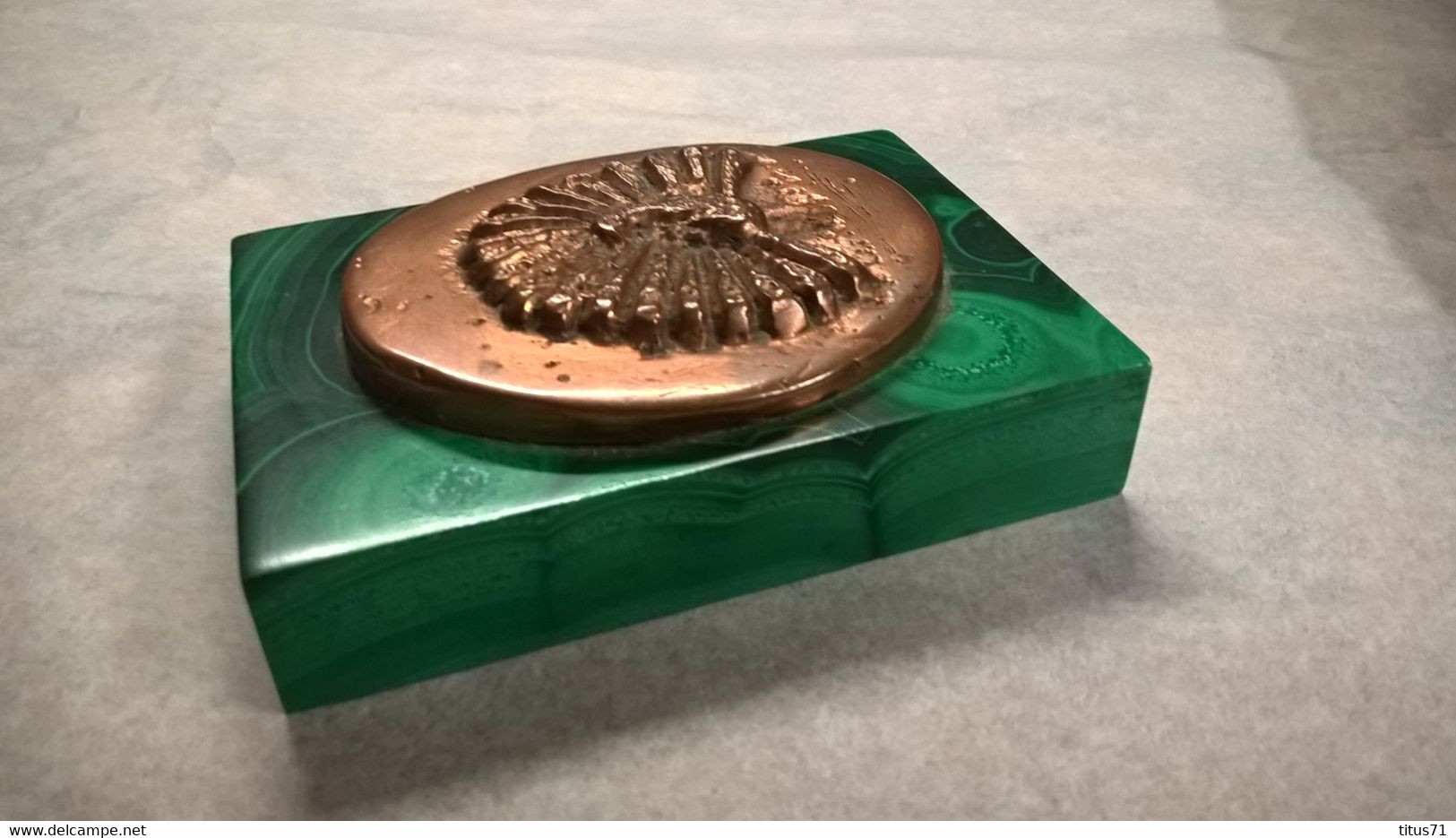 Presse Papier Paon En Bronze Sur Socle En Onyx Vert - 7 X 10 Cm - Presse-papiers