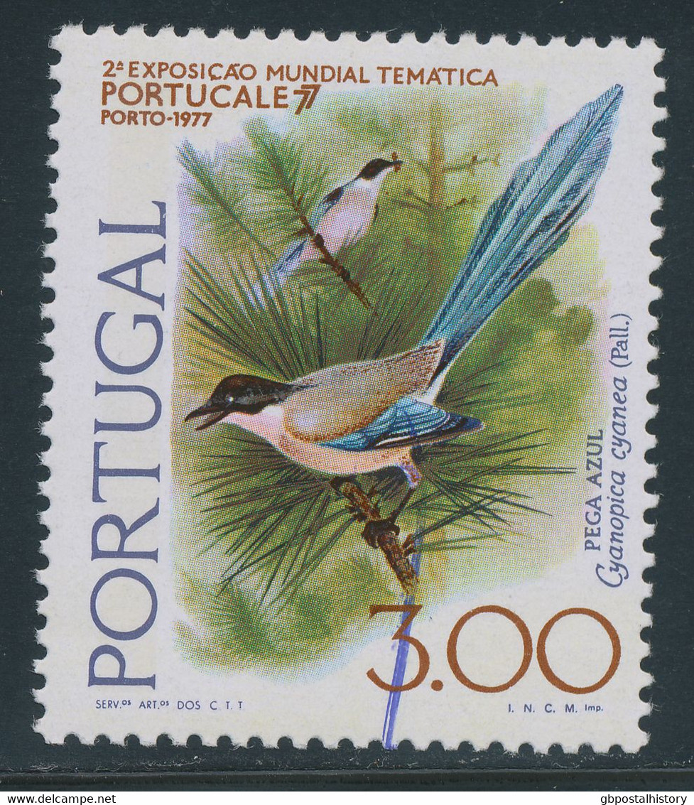 PORTUGAL 1976, PORTUCALE 77, 3.000 (E.) Blue Elster, Superb U/M, MAJOR VARIETY - Unused Stamps
