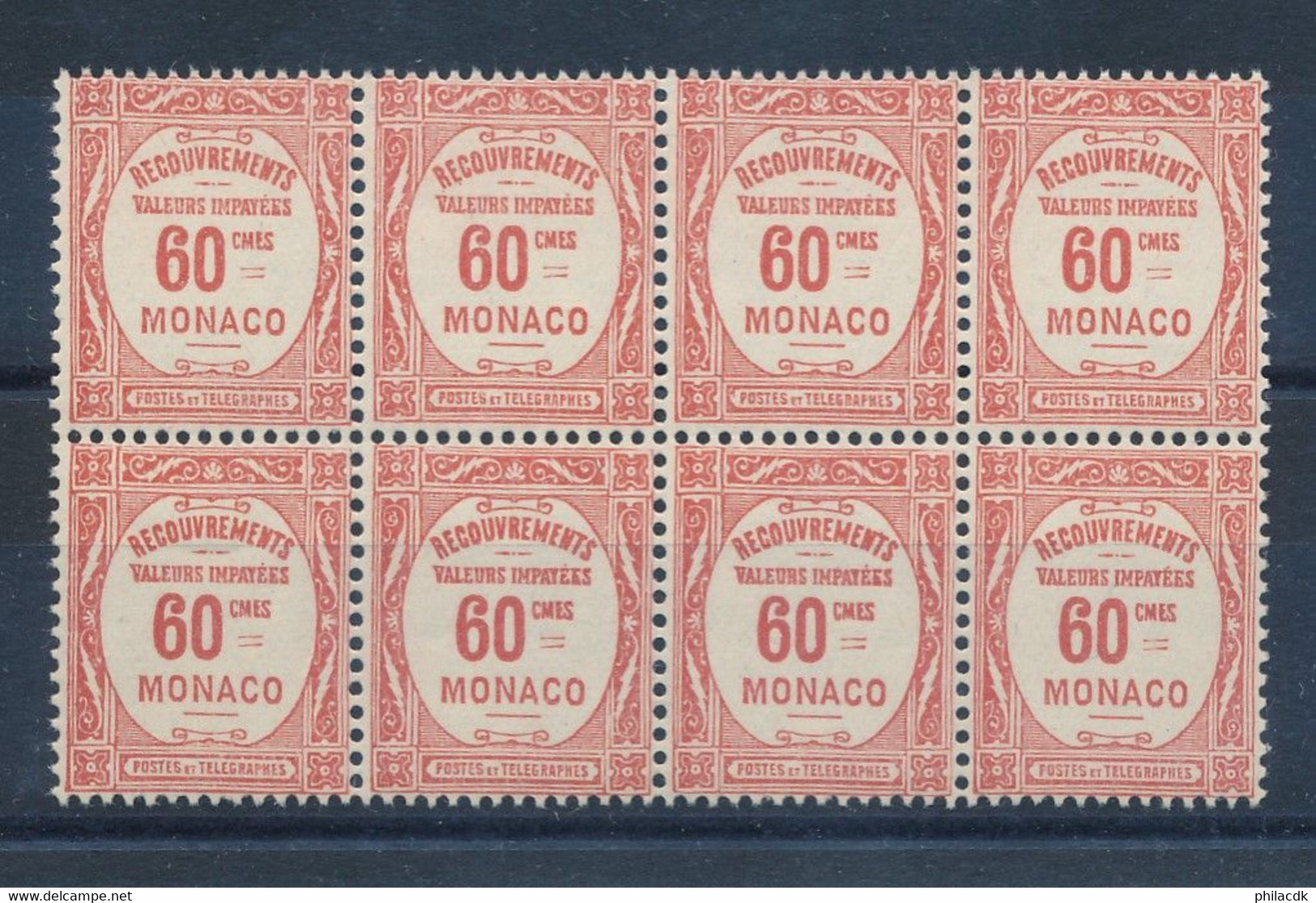 MONACO - TAXE BLOC DE 8 N°16 NEUF** SANS CHARNIERE - COTE : 14€40 - 1924/25 - Postage Due