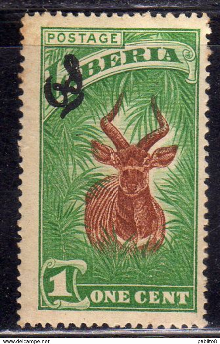 LIBERIA 1918 OFFICIAL STAMPS FAUNA BONGO ANTELOPE ANTILOPE OVERPRINTED ONE CENT. 1c MNH - Liberia