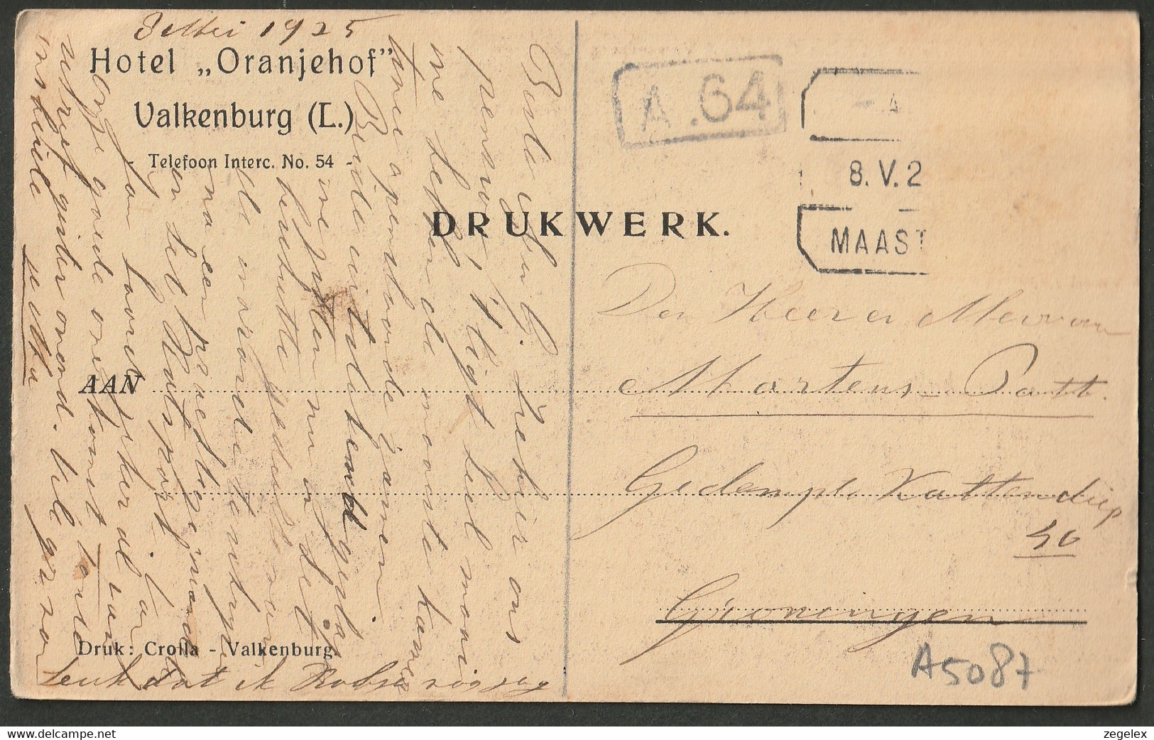 Valkenburg 1925 - Pension Oranjehof - Hoofdgebouw - Valkenburg