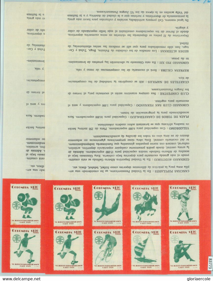 83773 - COLOMBIA - STAMP Presentation Leaflet: 1971 SPORTS Football CYCLING - Sonstige & Ohne Zuordnung