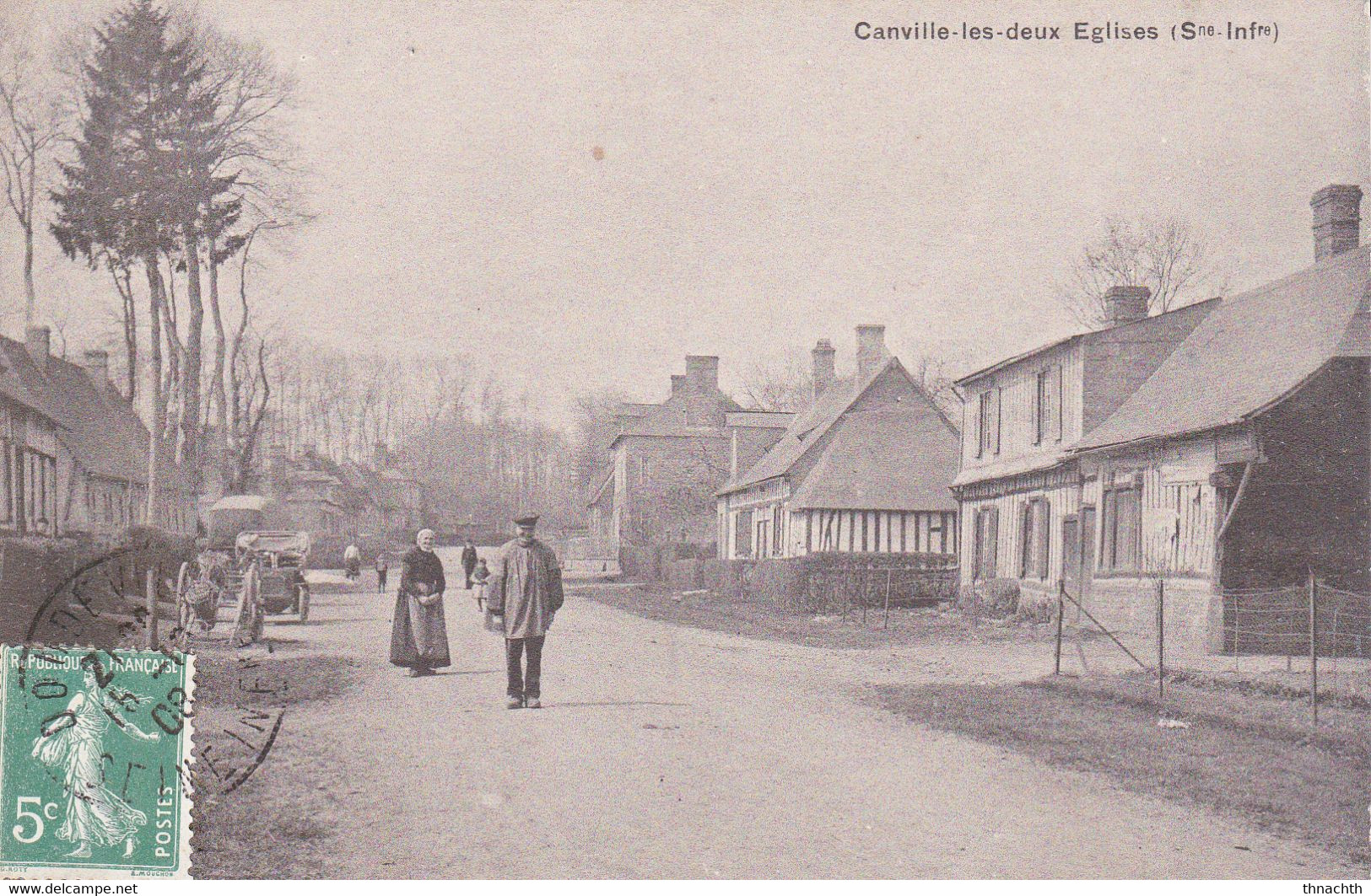 Canville Les Deux Eglises - Animée - Automobile - Circulée 1908 - Autres & Non Classés