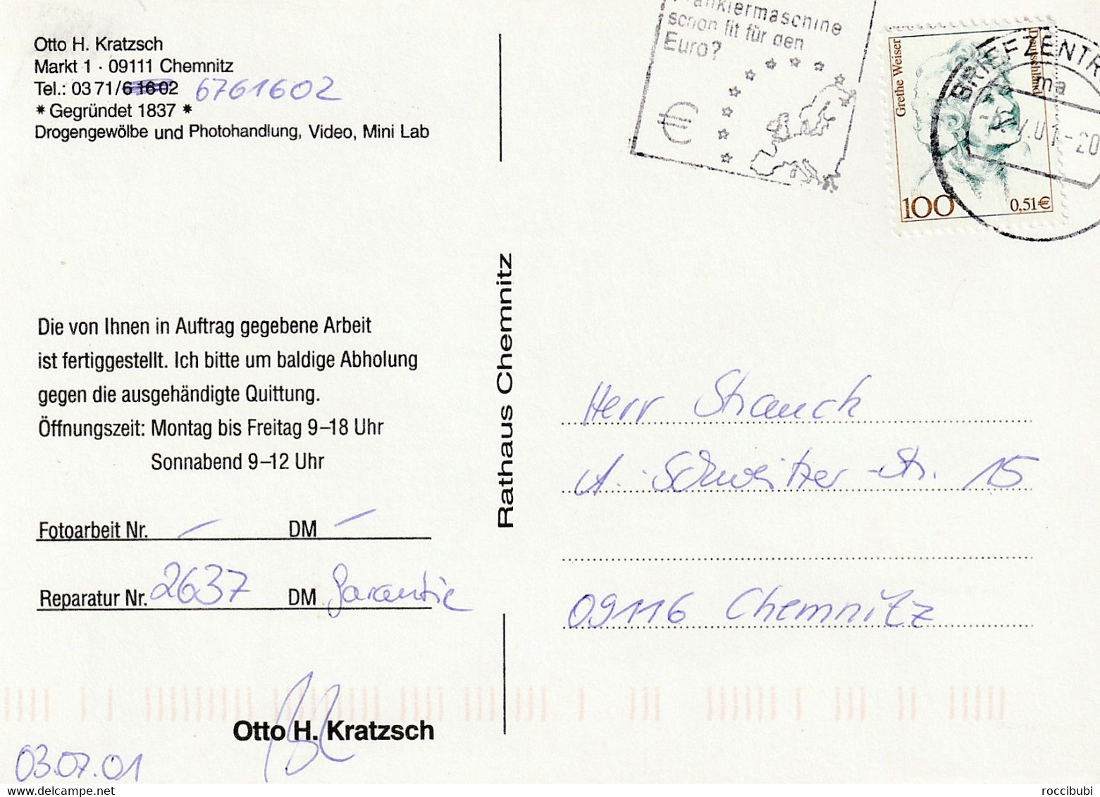 Ganzsache, Postkarte 2001 - Cartes Postales Privées - Oblitérées