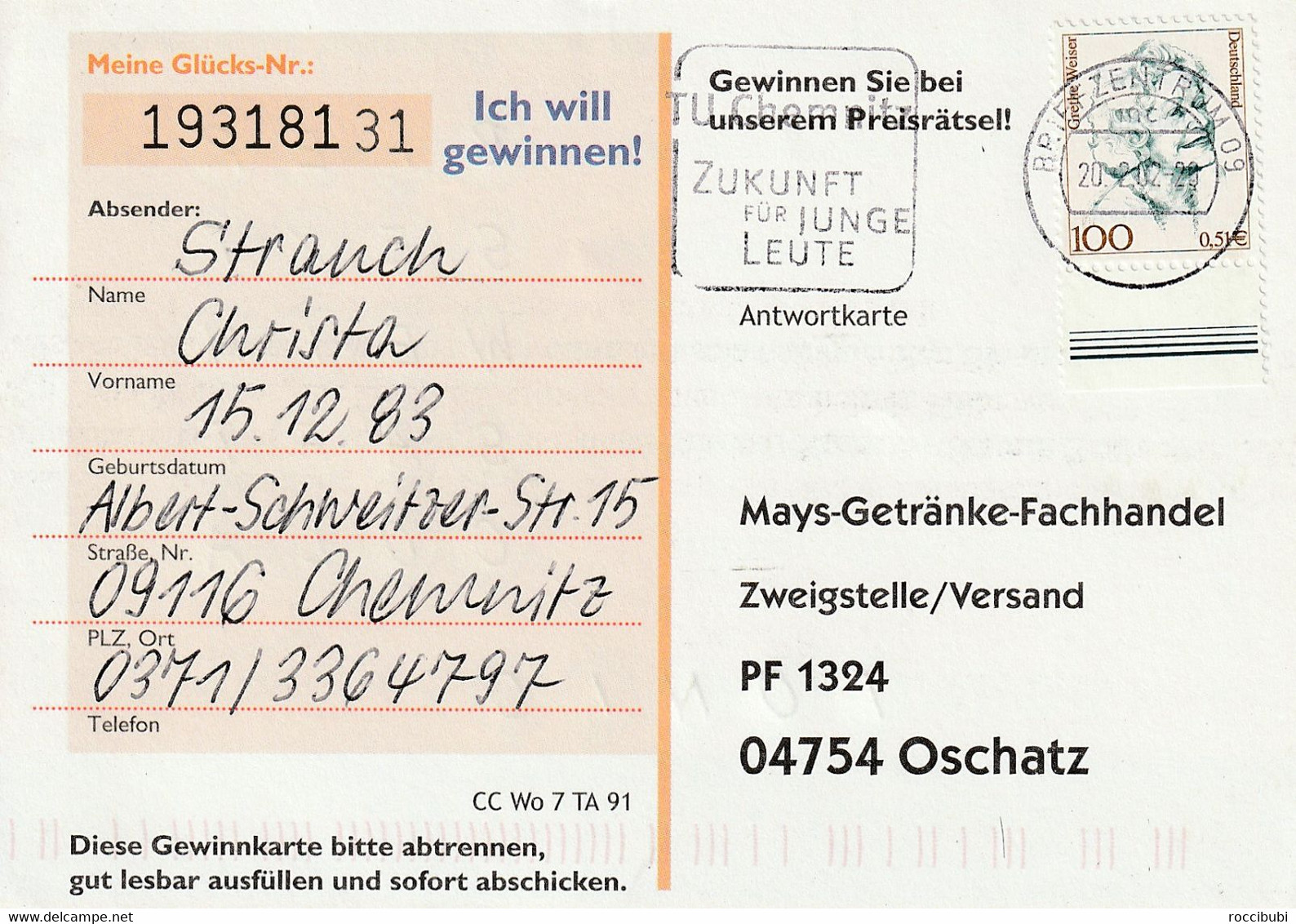 Ganzsache, Postkarte 2002 - Private Postcards - Used