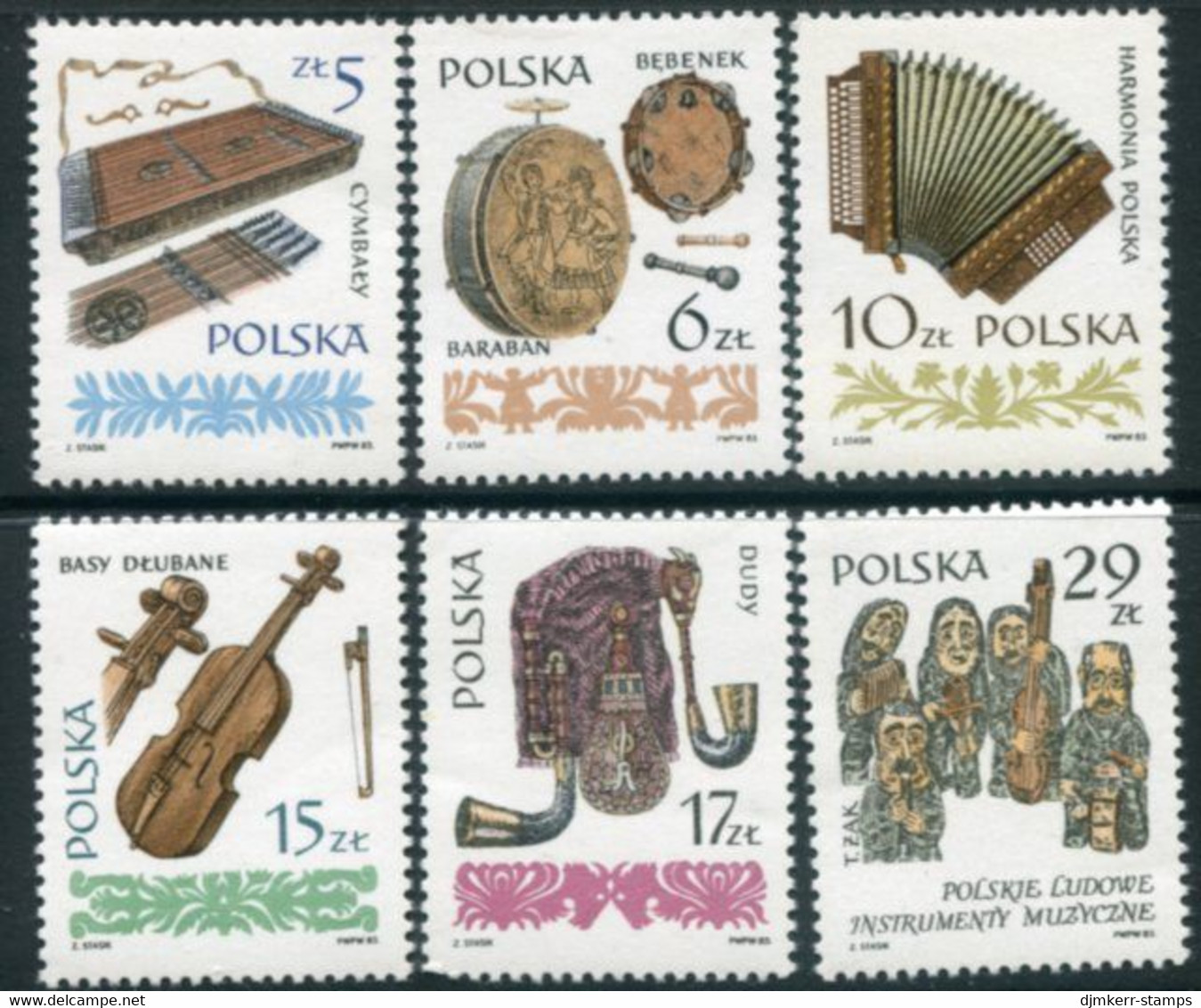 POLAND 1984 Traditional Musical Instruments I MNH / **.  Michel 2899-904 - Unused Stamps
