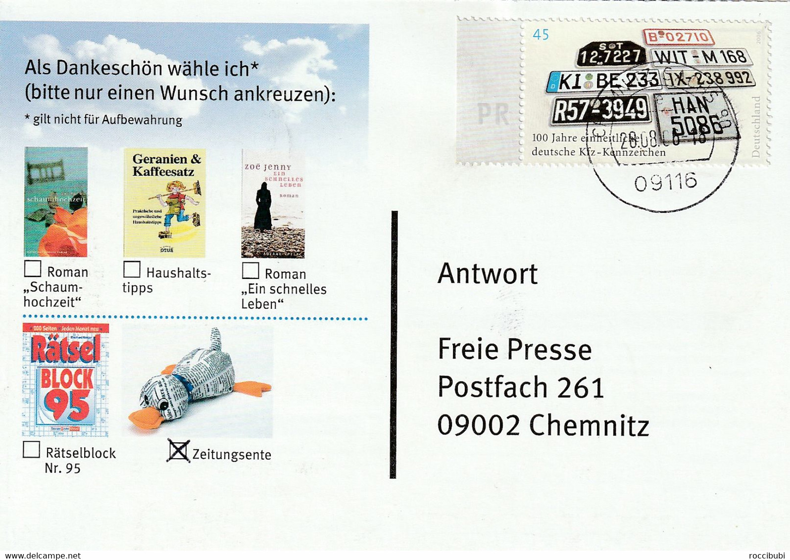 Ganzsache, Postkarte 2006 - Private Postcards - Used