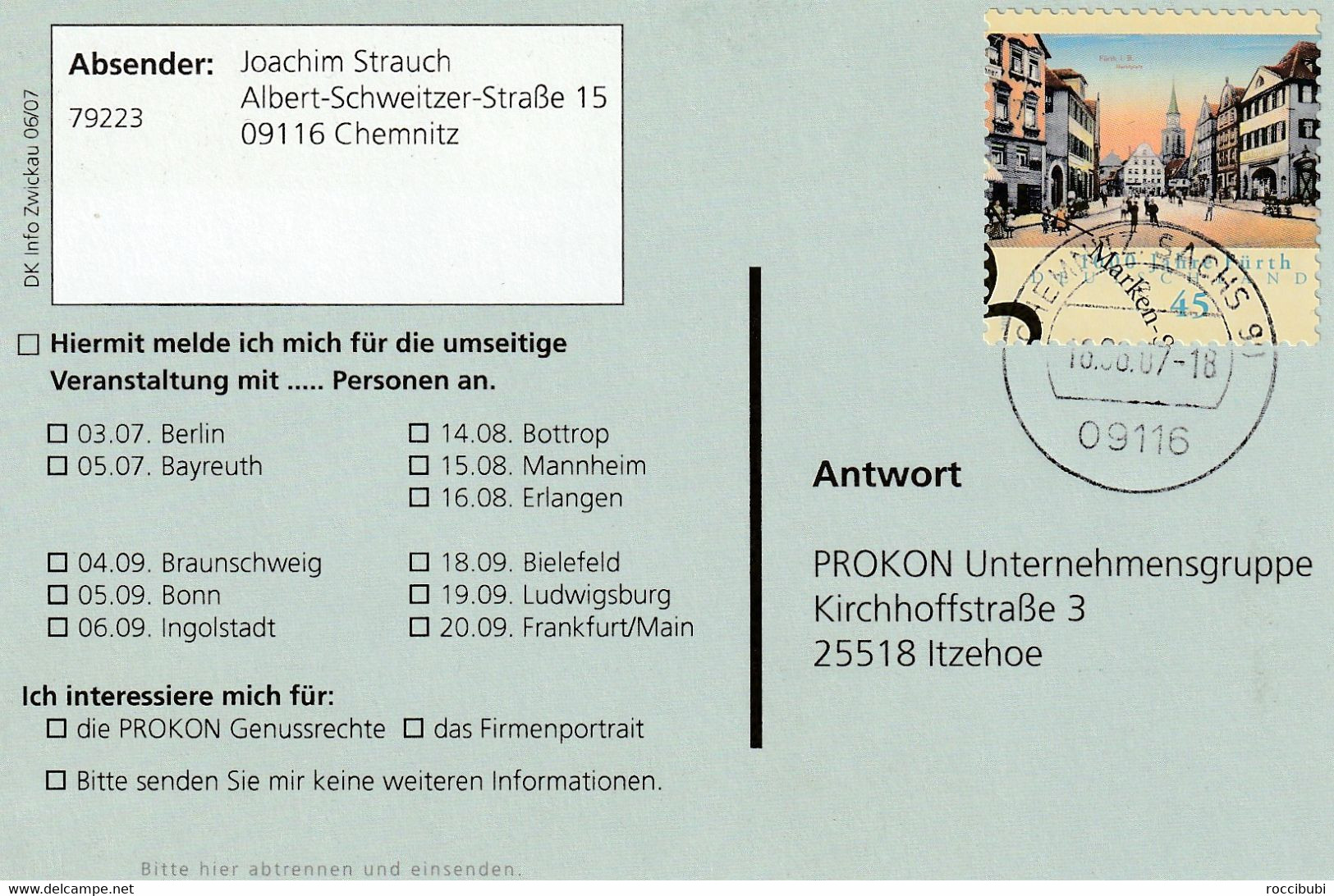 Ganzsache, Postkarte 2007 - Private Postcards - Used