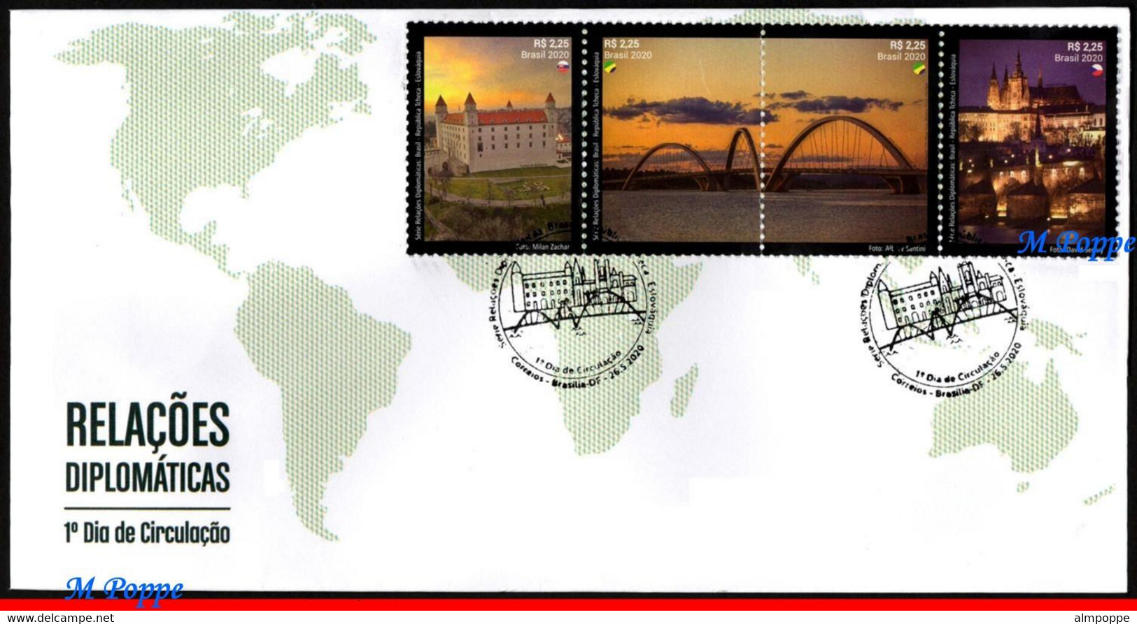 Ref. BR-V2020-07-D BRAZIL 2020 ARCHITECTURE, RELATIONS CZECH REPUBLIC, & SLOVAKIA, BRIDGES & CASTLES, FDC 4V - FDC