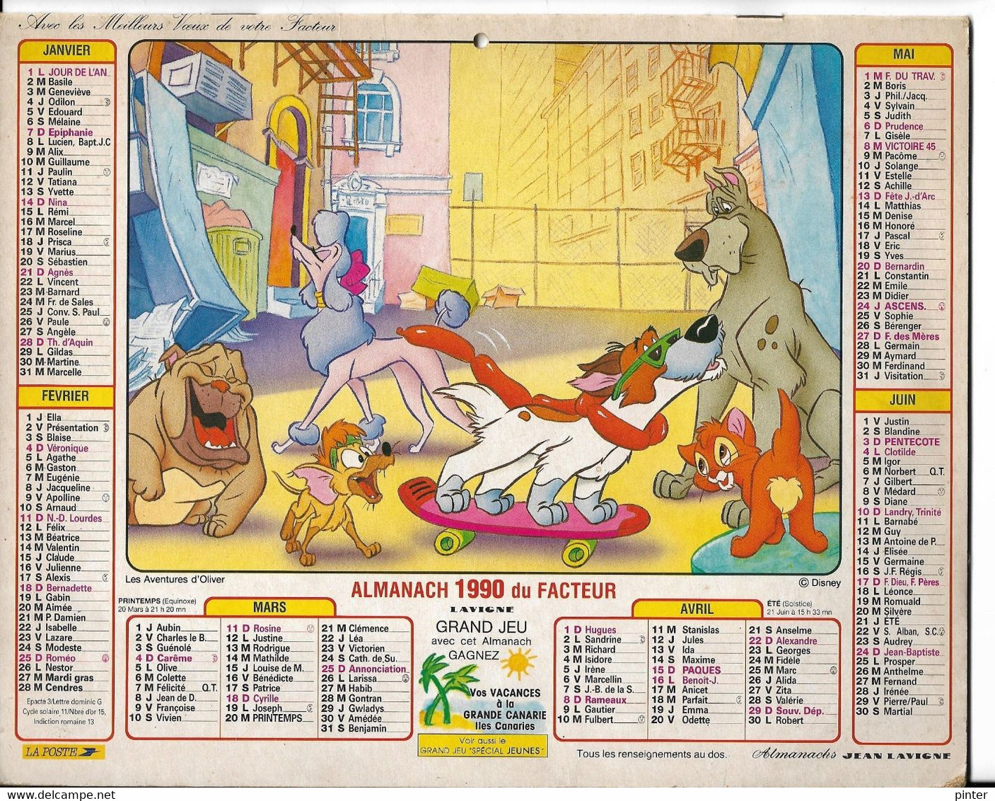 CALENDRIER - ALMANACH Du FACTEUR 1990 - SEINE ET MARNE - DISNEY - Grand Format : 1981-90