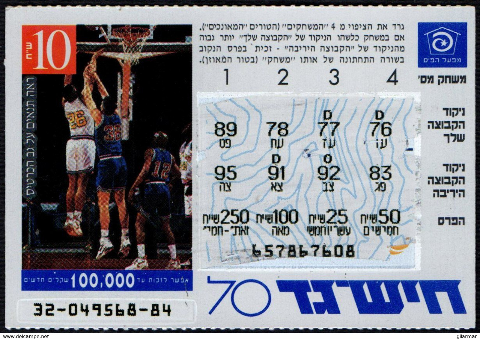 ISRAEL 1996 - BASKETBALL - INSTANT LOTTERY - Sonstige & Ohne Zuordnung