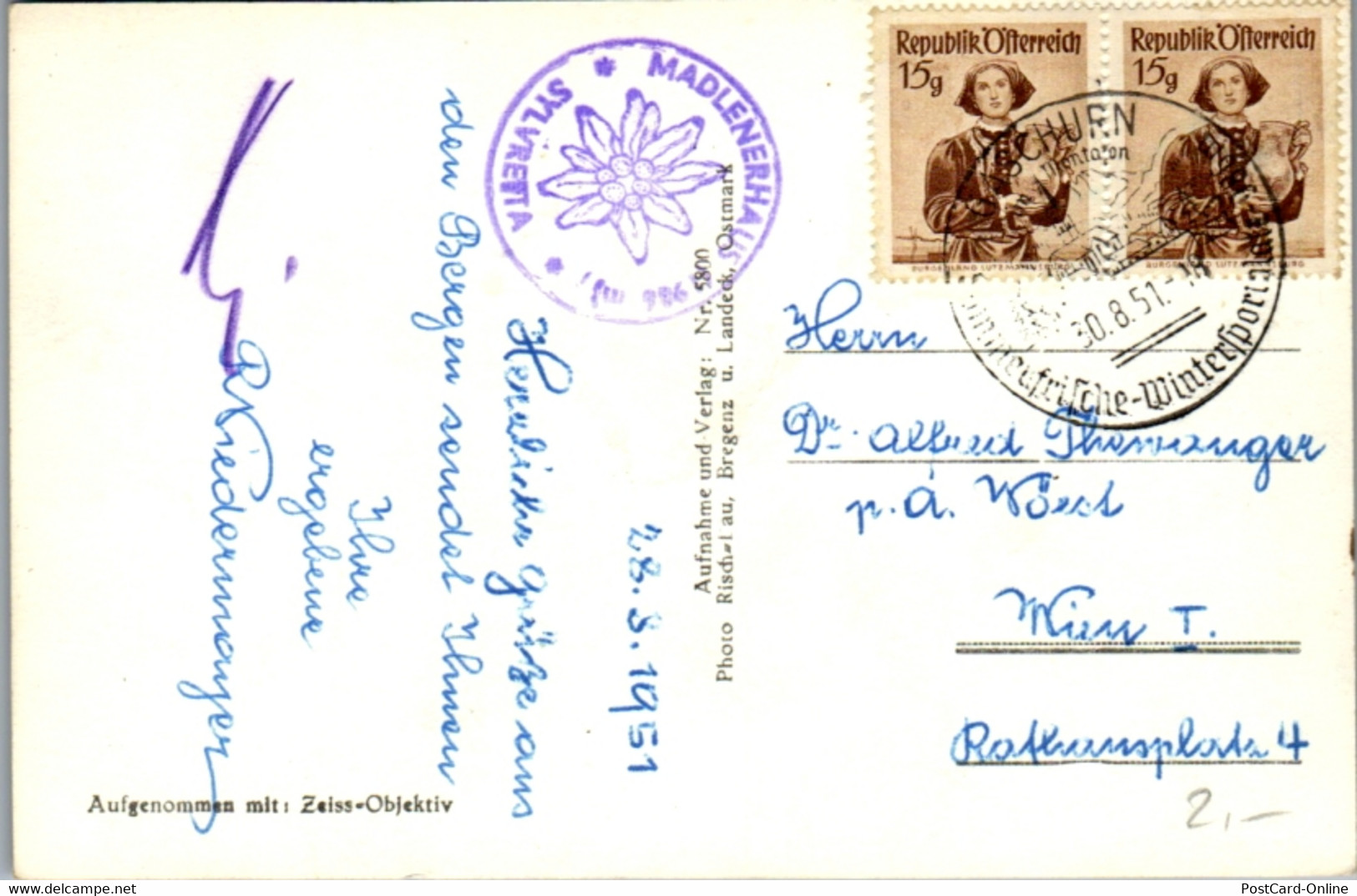 14079 - Vorarlberg - Silvretta , Eckhorn , Silvrettahorn , Schneeglocke , Egghorn - Gelaufen 1951 - Gaschurn