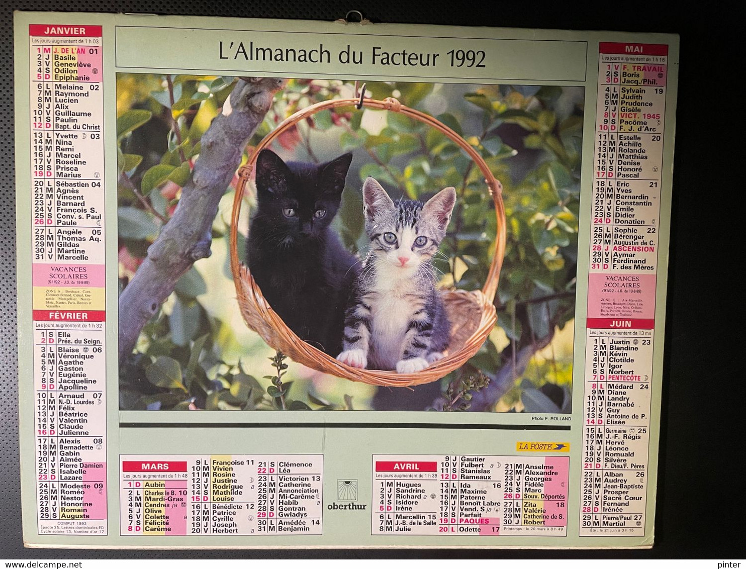 CALENDRIER - ALMANACH Du FACTEUR 1992  - SEINE ET MARNE - CHATS Et CHIENS - Grand Format : 1991-00