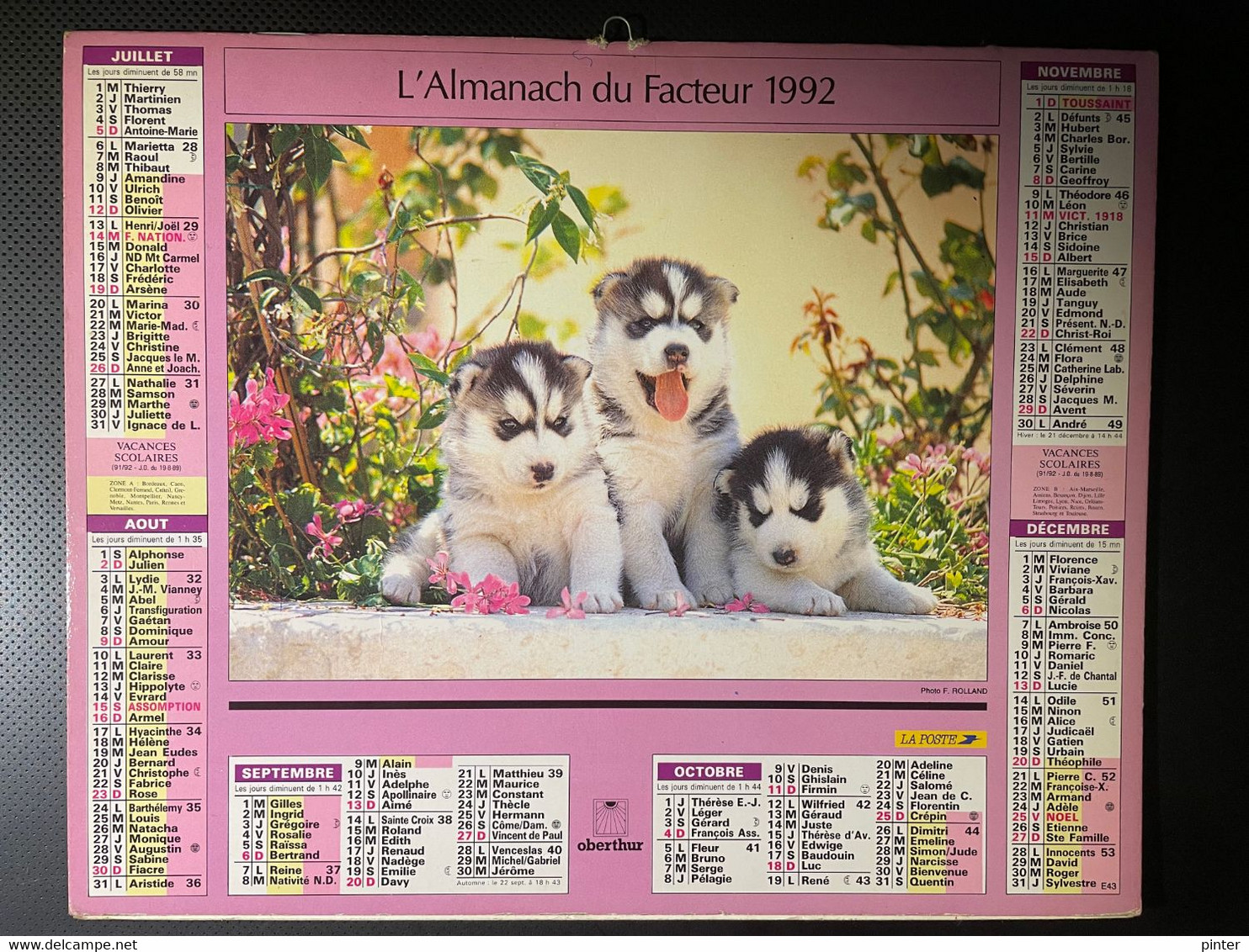 CALENDRIER - ALMANACH Du FACTEUR 1992  - SEINE ET MARNE - CHATS Et CHIENS - Grand Format : 1991-00