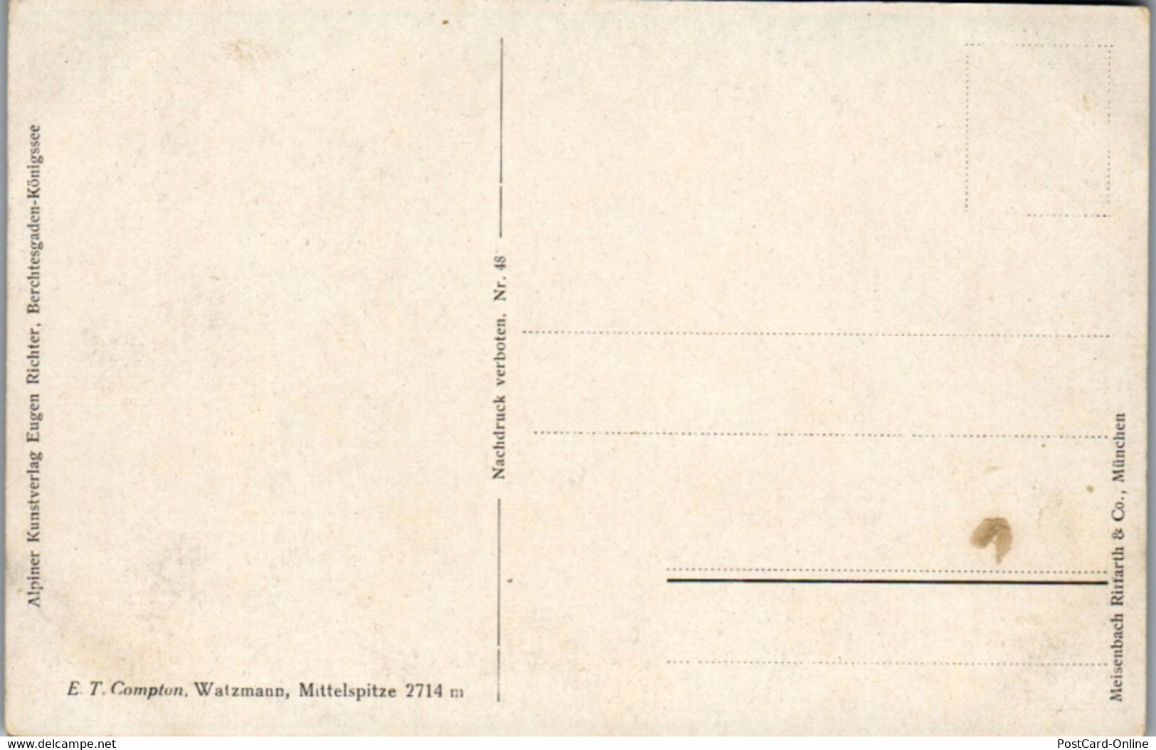 14265 - Künstlerkarte - Watzmann Mittelspitze , Signiert E. T. Compton - Nicht Gelaufen - Compton, E.T.