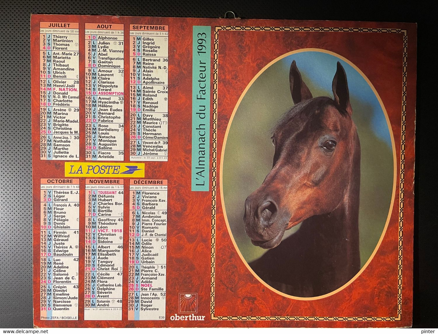 CALENDRIER - ALMANACH Du FACTEUR 1993  - SEINE ET MARNE - CHEVAL Et CHIEN - Grand Format : 1991-00