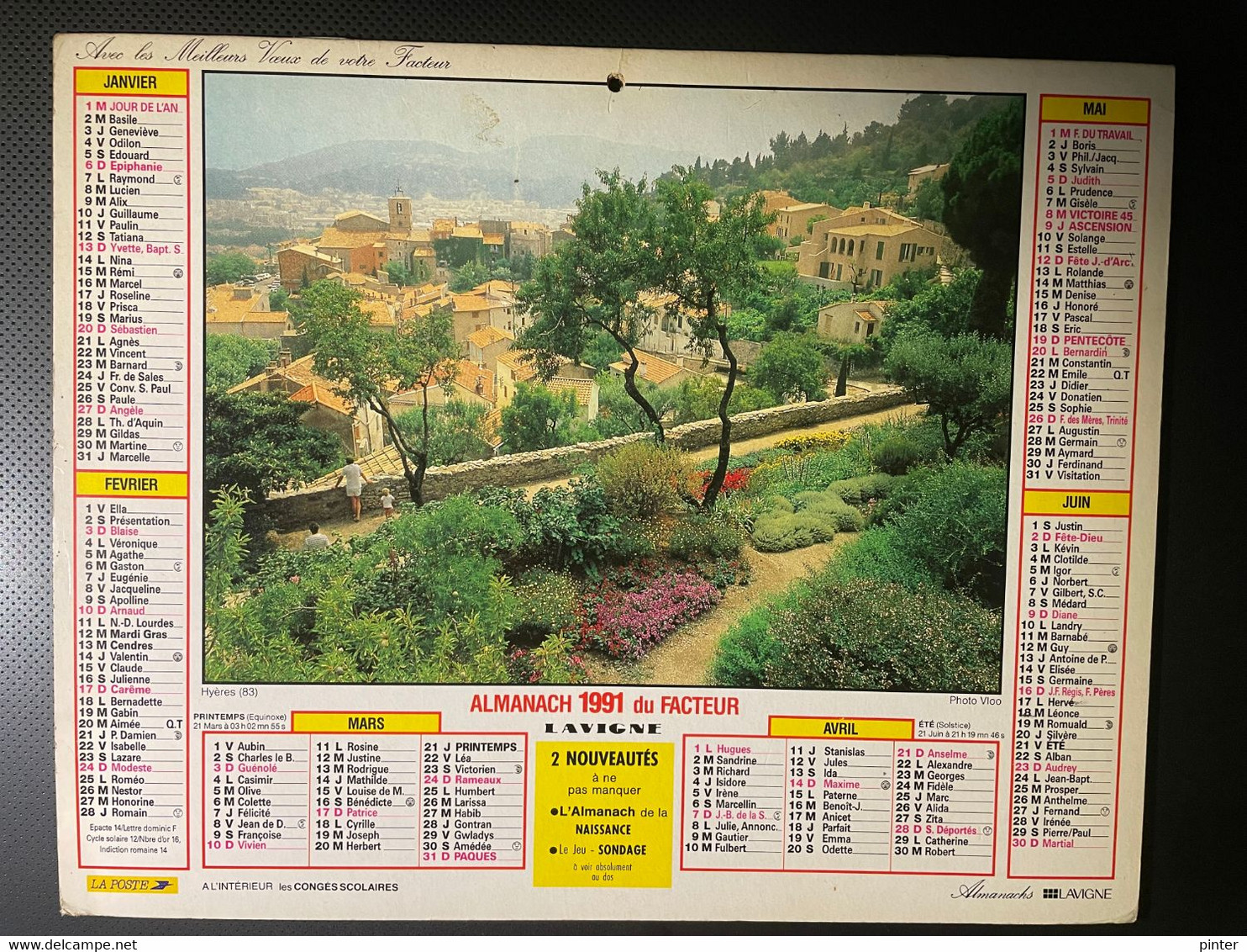 CALENDRIER - ALMANACH Du FACTEUR 1991  - SEINE ET MARNE - Hyères Et Plage De L'Esterel - Grand Format : 1991-00