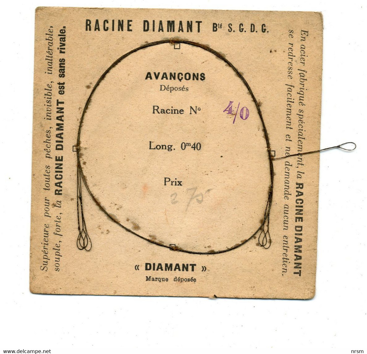 Matériel De Pêche / Collection Thème Pêche / Ancien Sachet D'avançons Marque : DIAMANT - Pêche