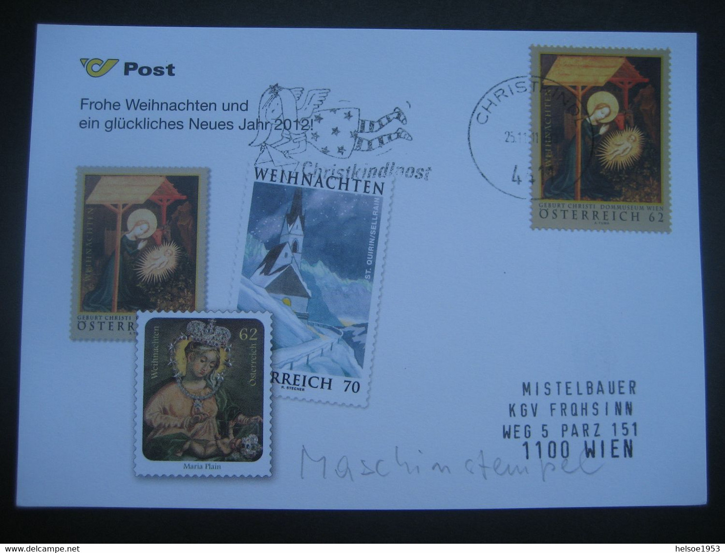 Österreich- Christkindl 25.11.2011, ÖPT-Karte Mit Maschinenstempel - Brieven En Documenten