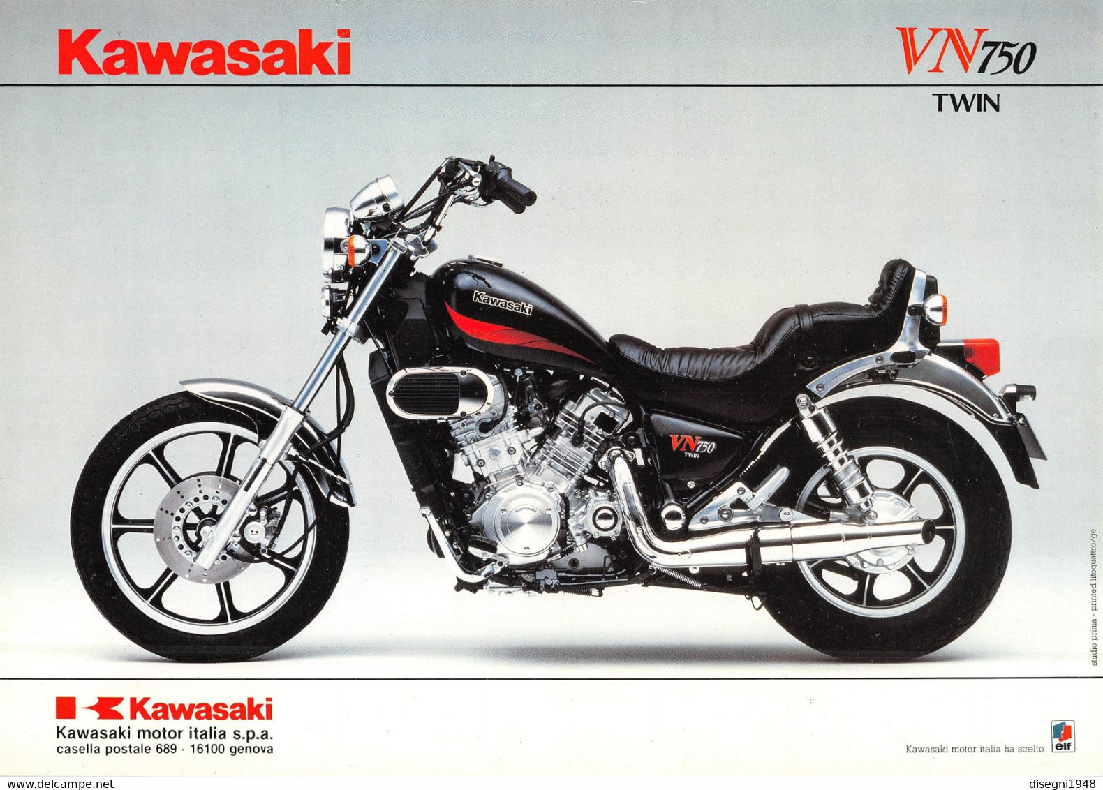 09861 "KAWASAKI VN750 TWIN"  VOLANTINO ILLUSTRATO ORIGINALE - Motos