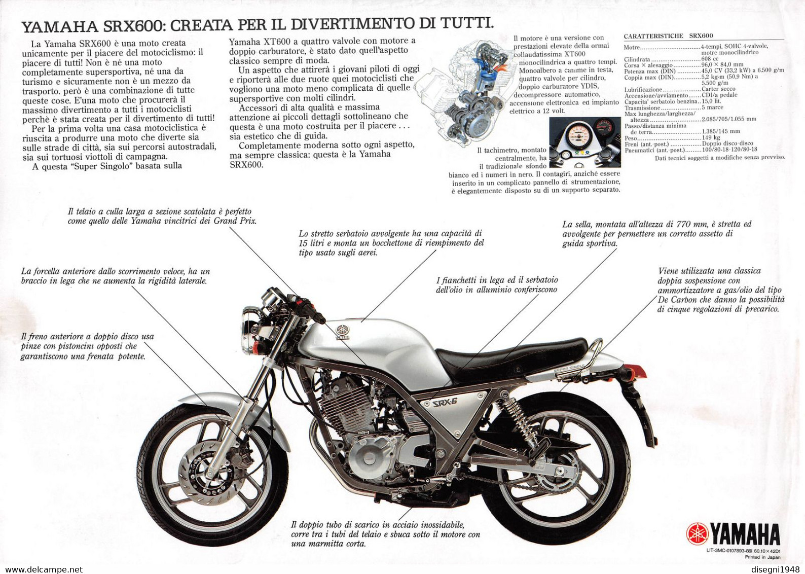 09863 "YAMAHA SRX600"  VOLANTINO ILLUSTRATO ORIGINALE - Motorräder