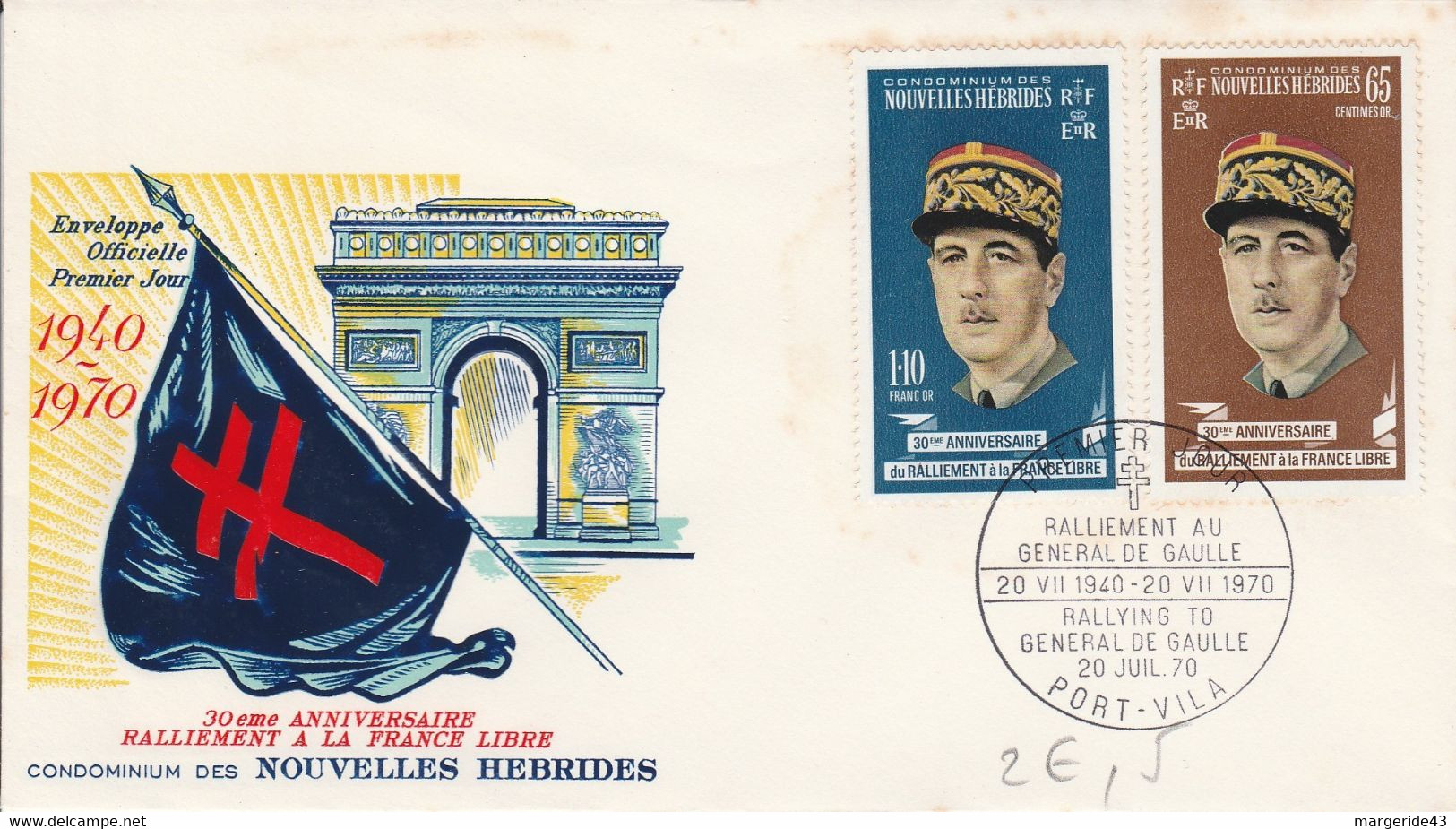 NOUVELLES HEBRIDES FDC 1970 CHARLES DE GAULLE - Storia Postale