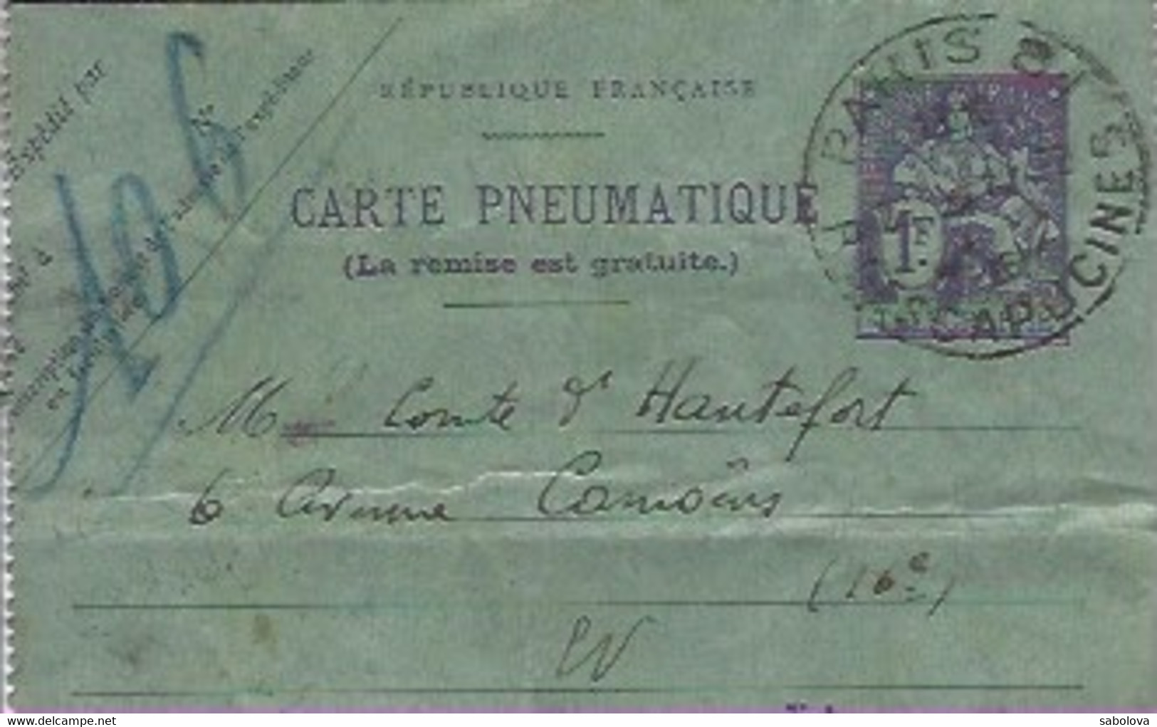 Carte Pneumatique  Paris Capucine Et Longchamps - Sonstige & Ohne Zuordnung
