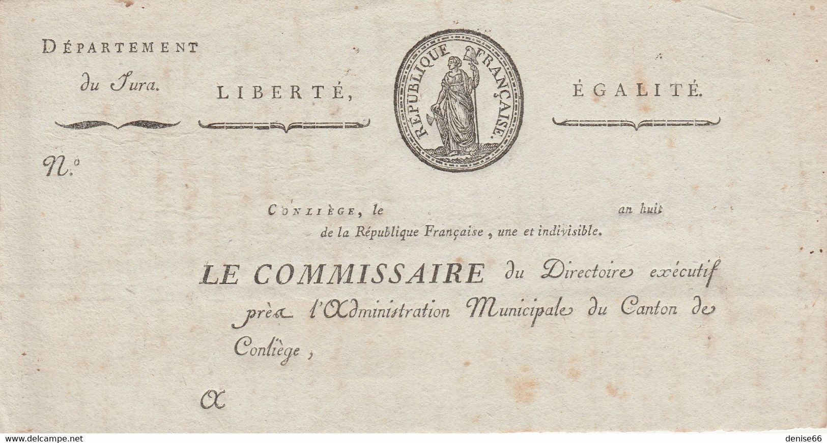 CONLIEGE (Jura) LE COMMISSAIRE Du Directoire Exécutif.. - Entête Imprimé, Découpé, Ayant Servi De Brouillon - Documents Historiques