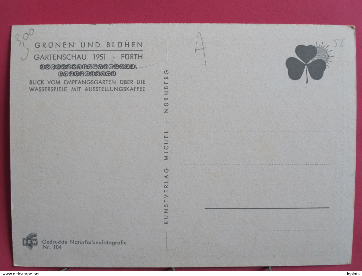 Visuel Très Peu Courant - Allemagne - Fürth - Gartenschau 1951 - Blick Vom Empfangsgarten - R/verso - Furth