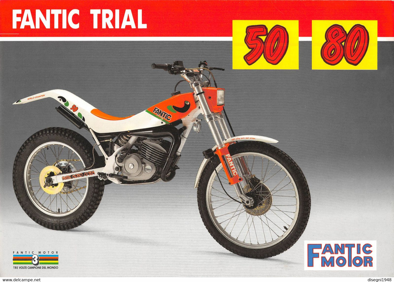 09870 "FANTIC TRIAL 50 / 80"  VOLANTINO ILLUSTRATO ORIGINALE - Motos