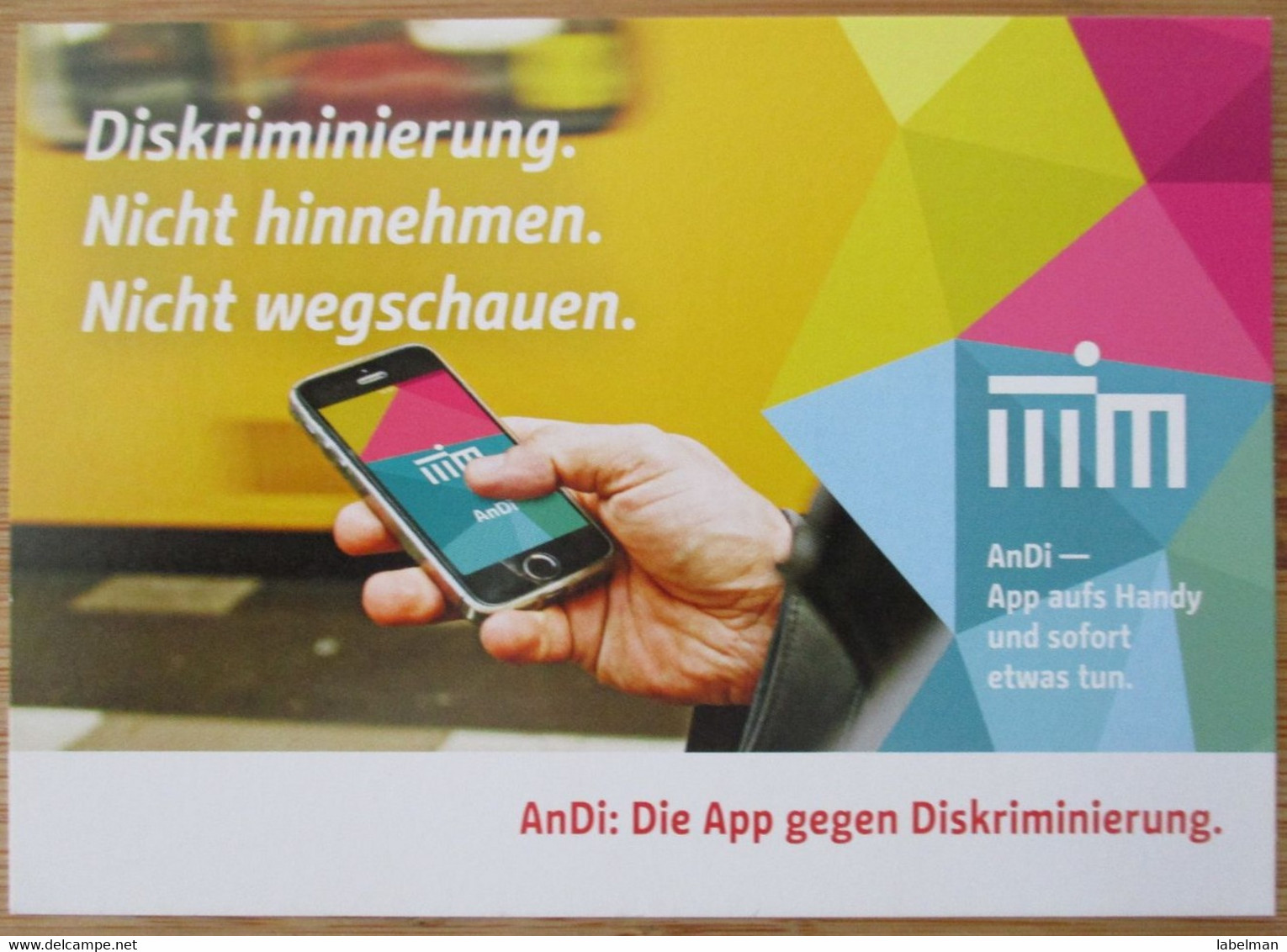 GERMANY POSTCARD ANDI APP GEGEN DISKRIMINIERUNG PICTURE ADVERTISING DESIGN ORIGINAL PHOTO POST CARD PC STAMP - Aalen