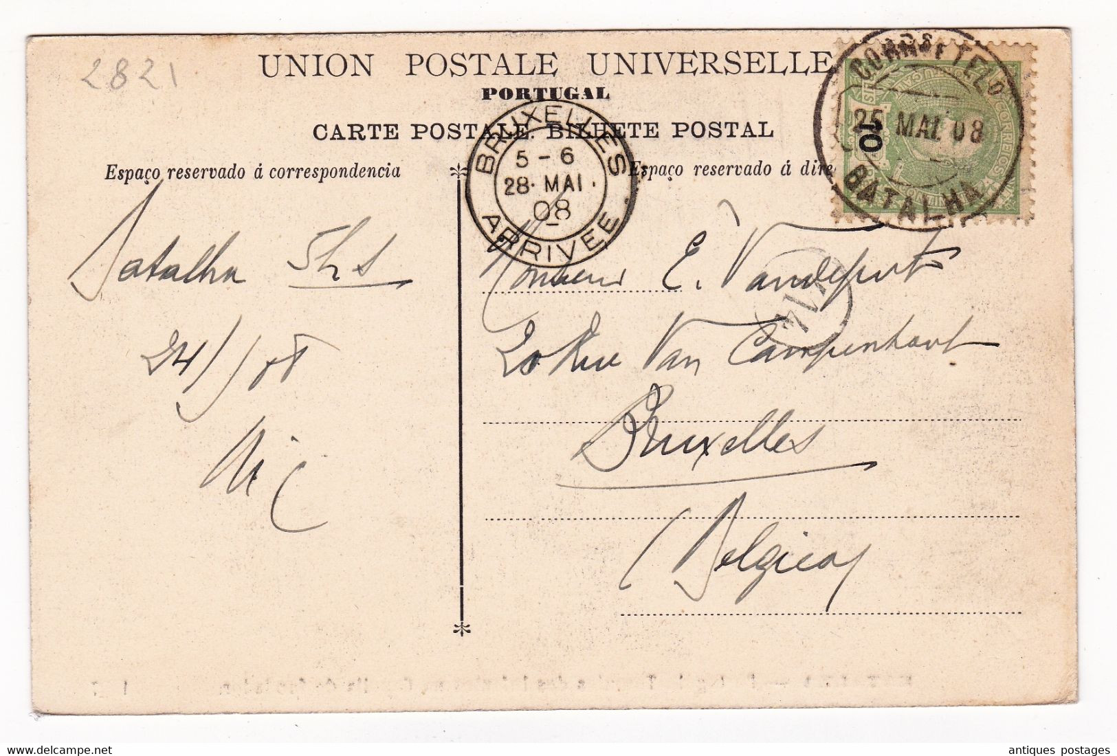 Carte Postale Batalah 1908 Bruxelles Belgique Tumulos Dos Infantes Na Capella Do Fundador - Lettres & Documents