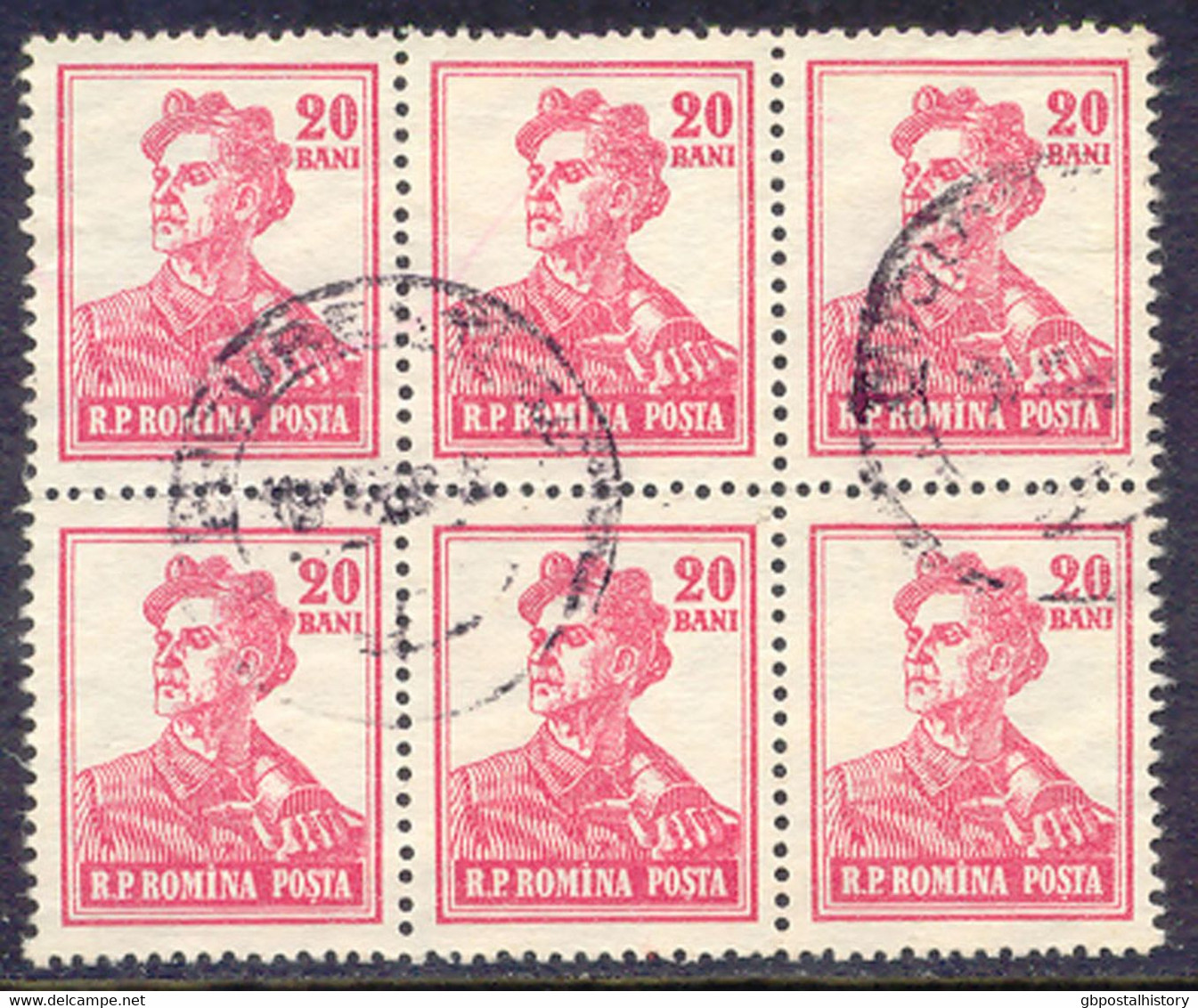 RUMÄNIEN 1955 Bergmann 20B Karminlila Gest. Pra.-6-erBlock ABARTEN Farbfehldruck - Variedades Y Curiosidades