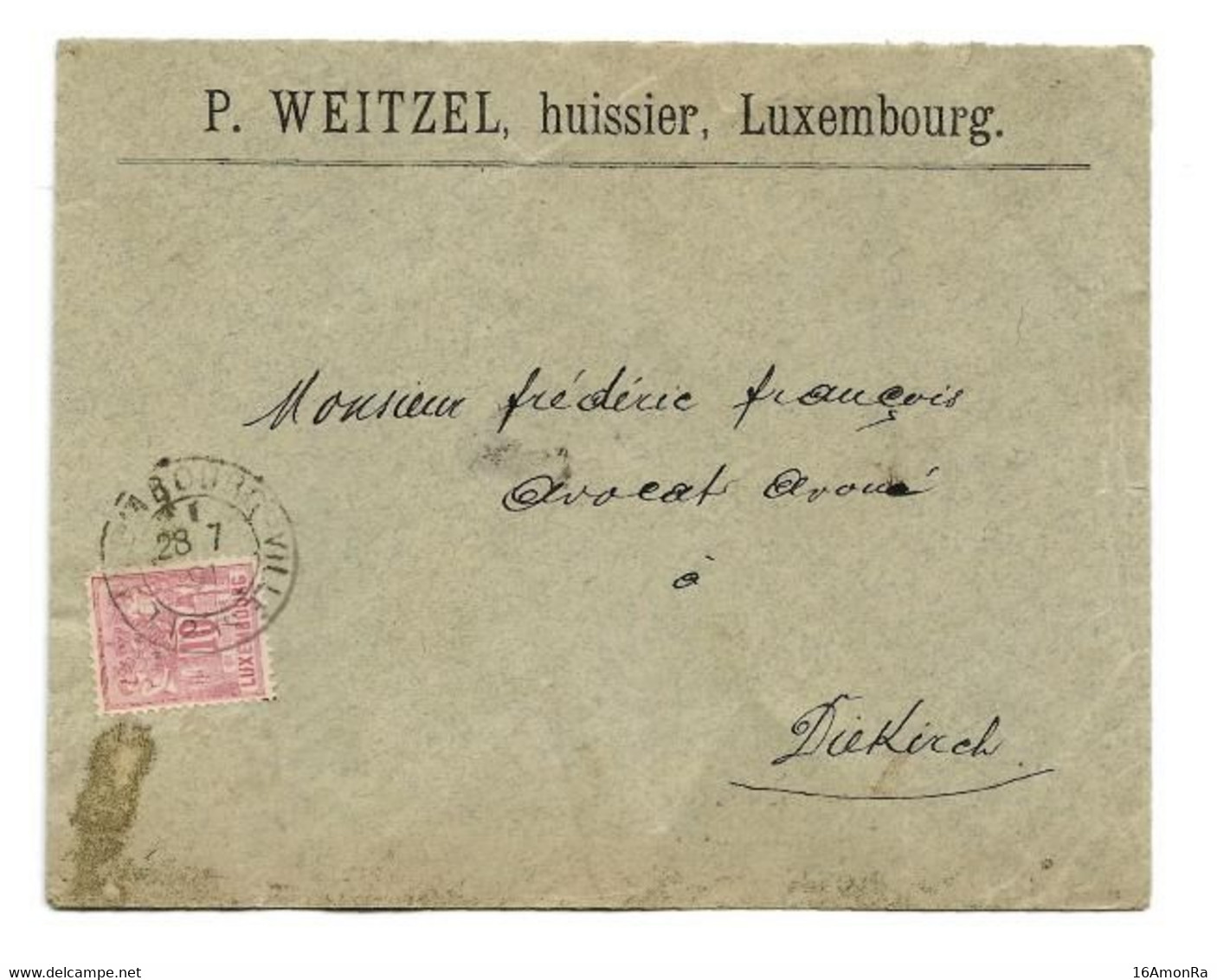 N°51 - 10 Centime Rose-rouge Obl. Dc De LUXEMBOUR-VILLE * sur Lettre (en-tête P. WEITZEL Huissier) Du 28-7 1891 Vers Die - 1882 Allegorie