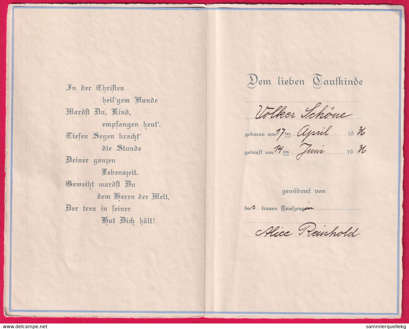 Prägekarte Aufklappbare Von 1936, Zum Andenken An Die Heilige Taufe - Sonstige & Ohne Zuordnung