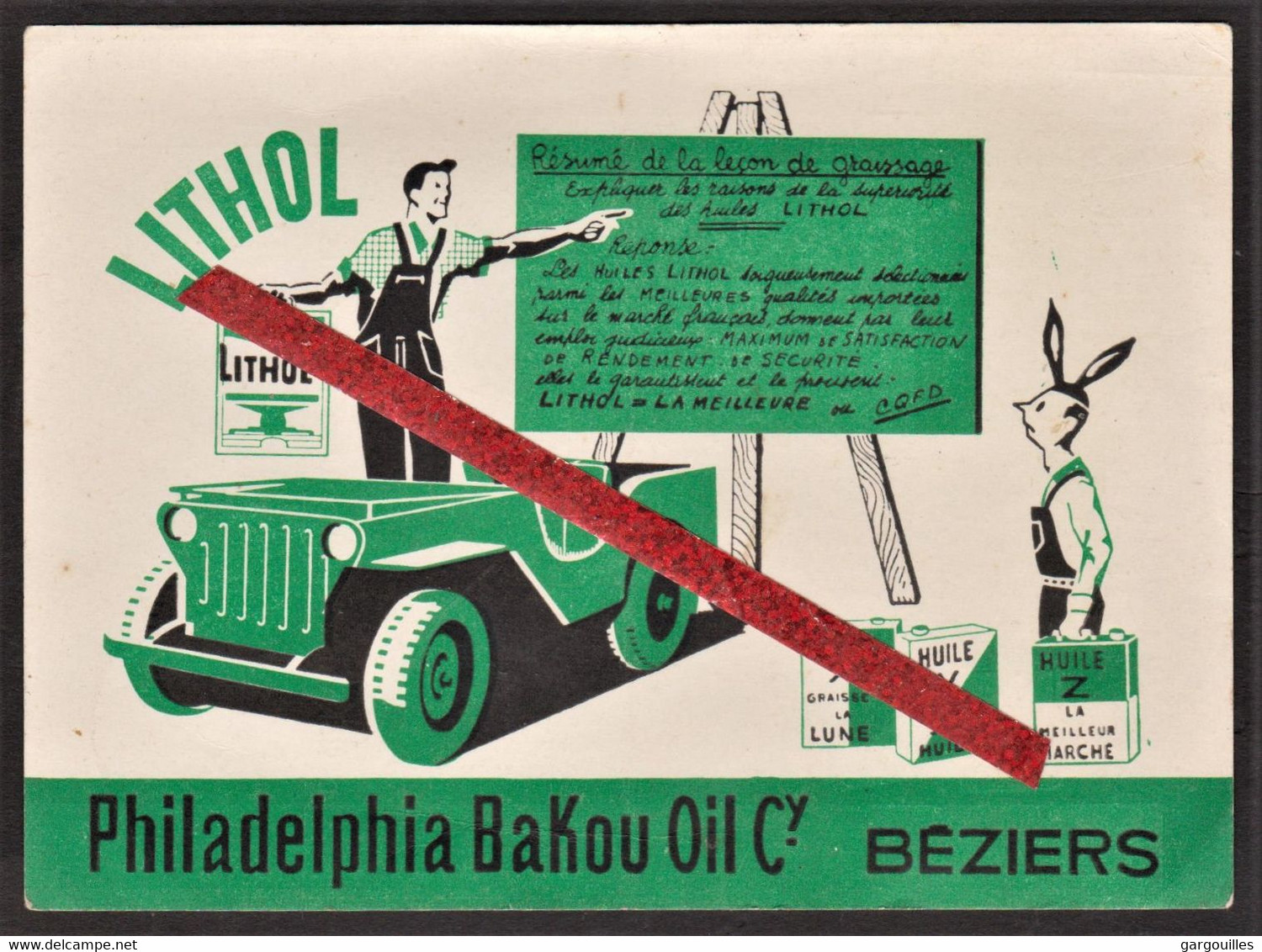 Publicité De L'huile "Lithol" - Béziers & Philadelphia Bakou Oil - Dos, Numéros Minéralogiques De France & étrangéres - Advertising