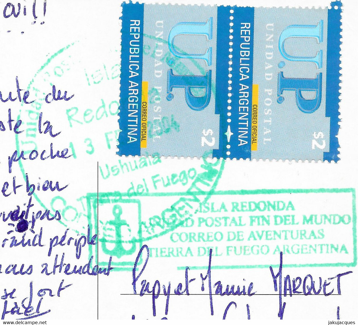 Carte Postale De La Terre De Feu Cachet "fin Del Mundo" Isla Redonda Timbre UPU - Cartas & Documentos